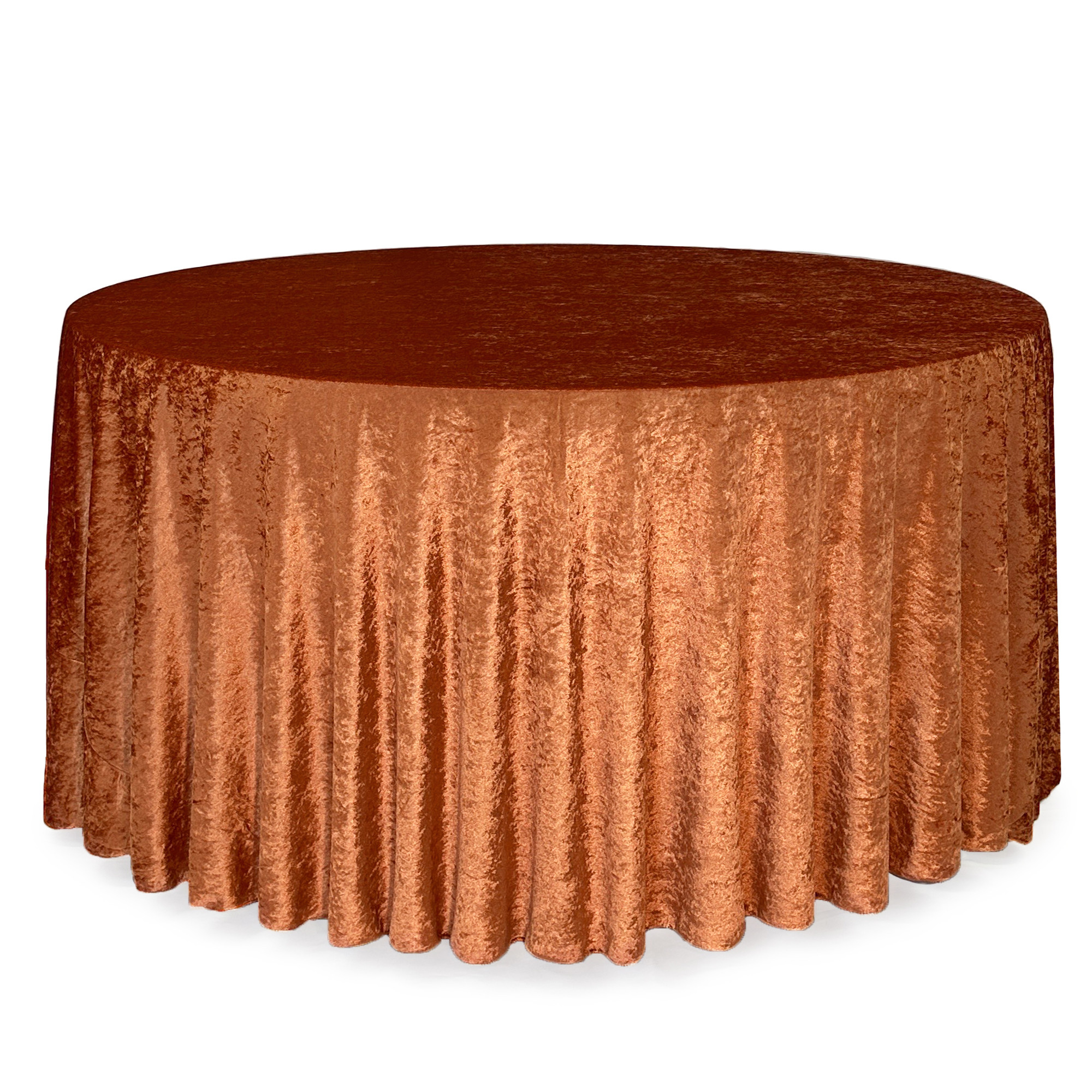 132 Inch Round Crushed Velvet Tablecloth Terracotta