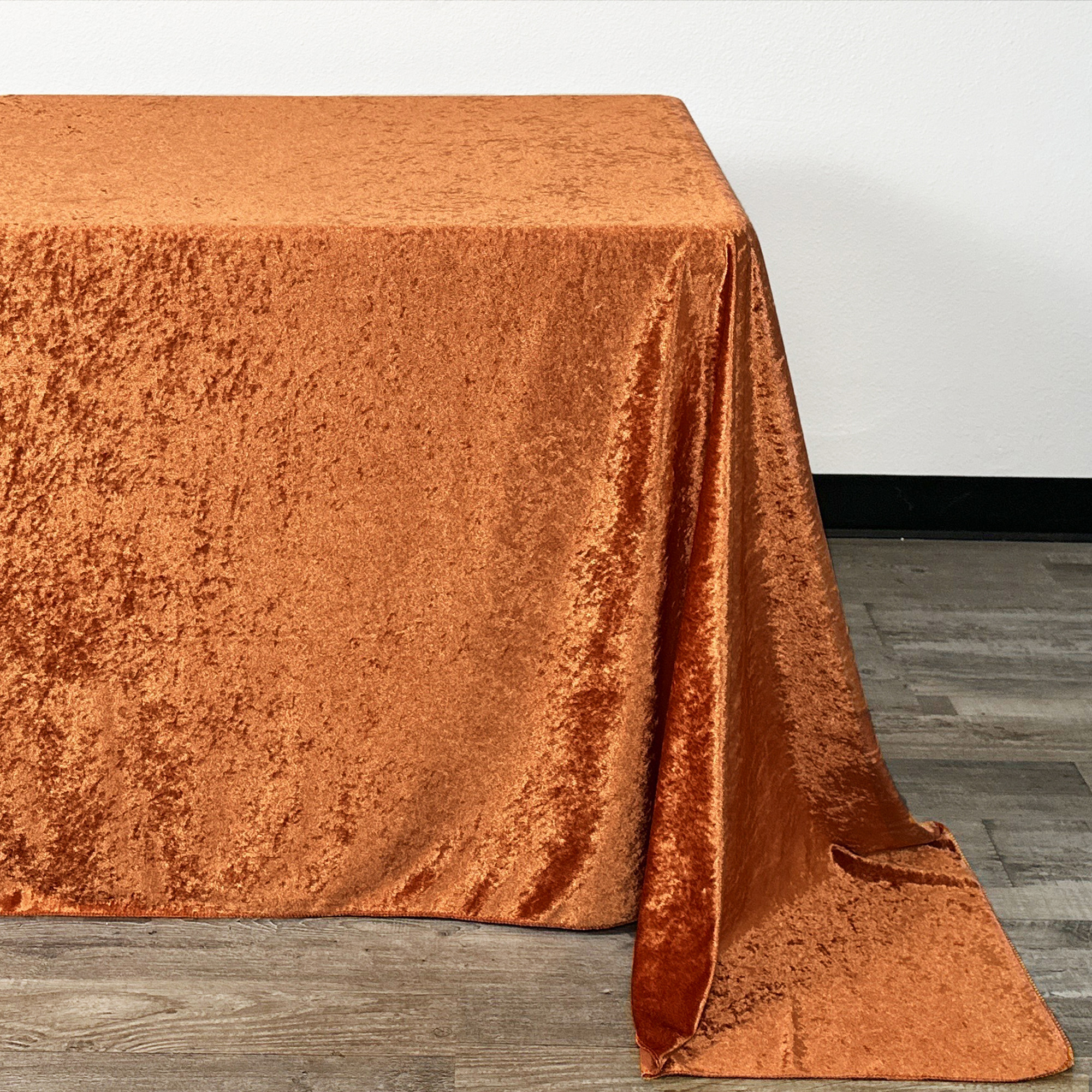 90 x 132 Inch Rectangular Crushed Velvet Tablecloth terracotta corner