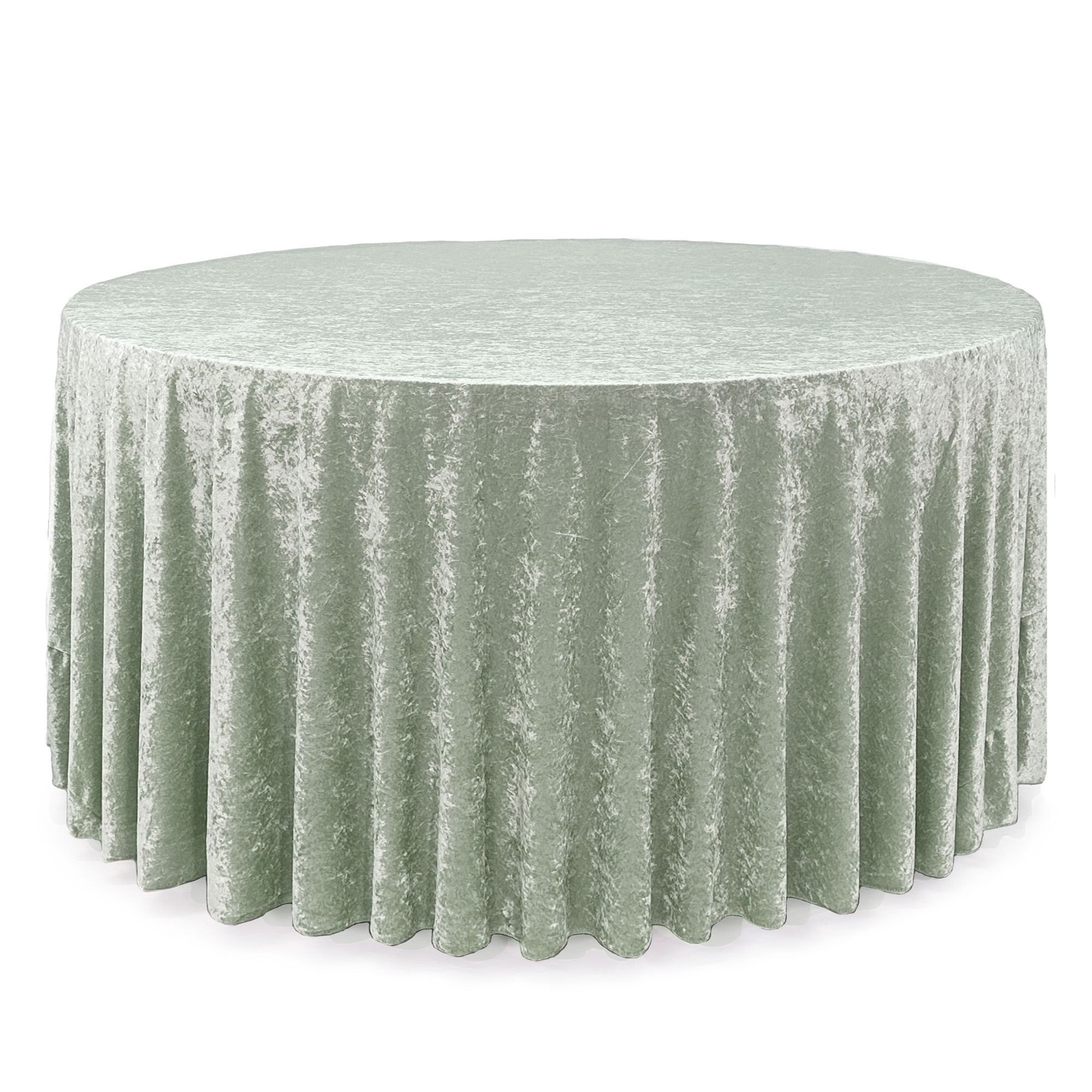 132 Inch Round Crushed Velvet Tablecloth Sage