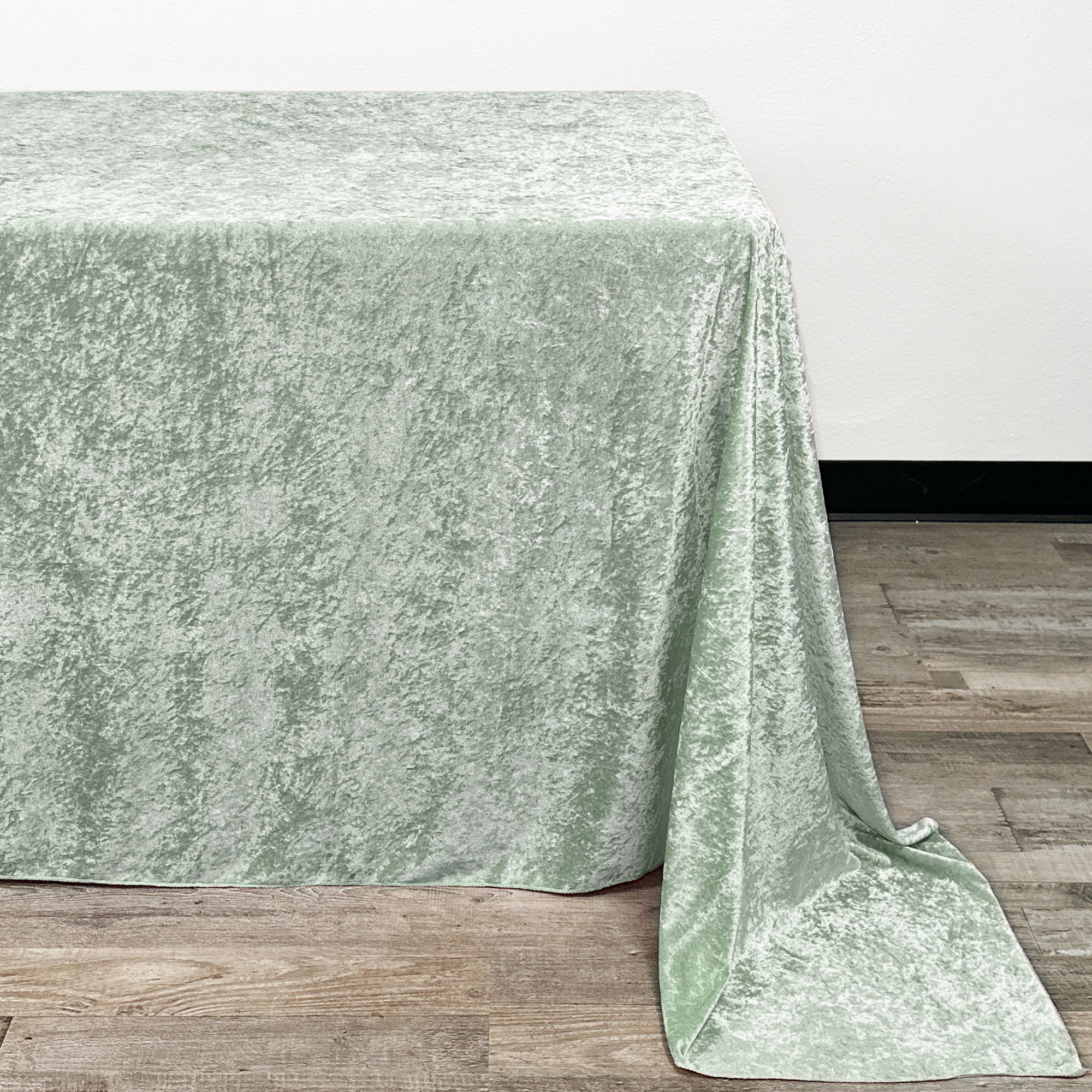 90 x 132 Inch Rectangular Crushed Velvet Tablecloth Sage front corner