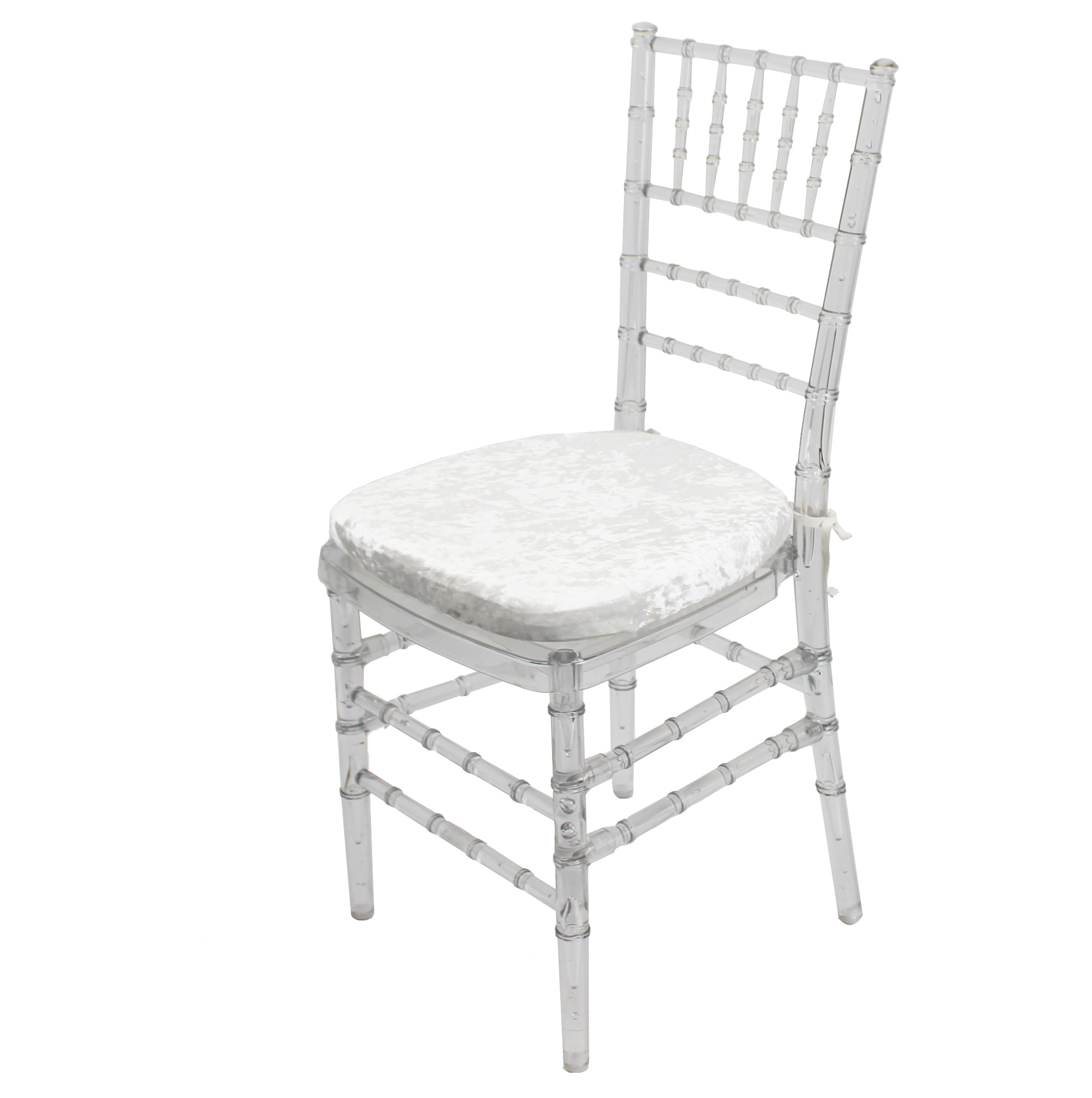 Velvet Spandex Chiavari Pad Cover with Ties White