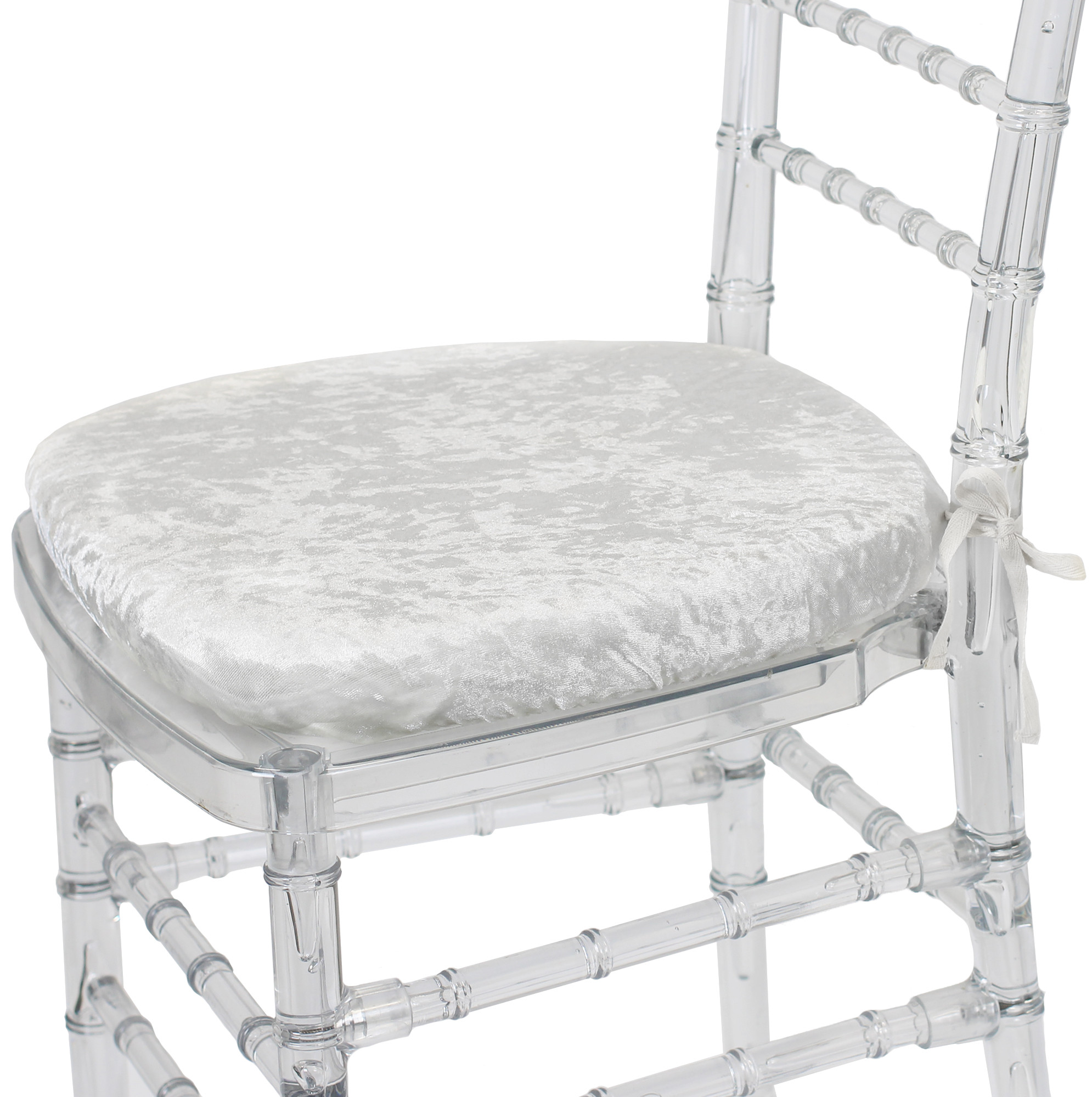 Velvet Spandex Chiavari Pad Cover with Ties White side