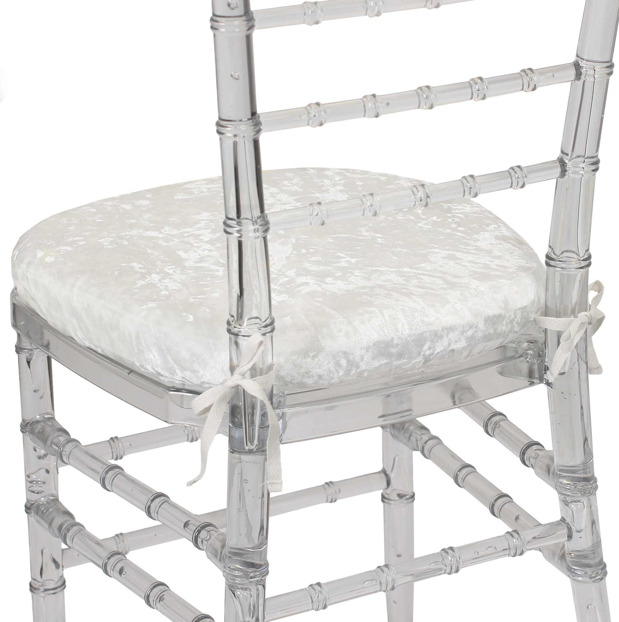 Velvet Spandex Chiavari Pad Cover with Ties White back