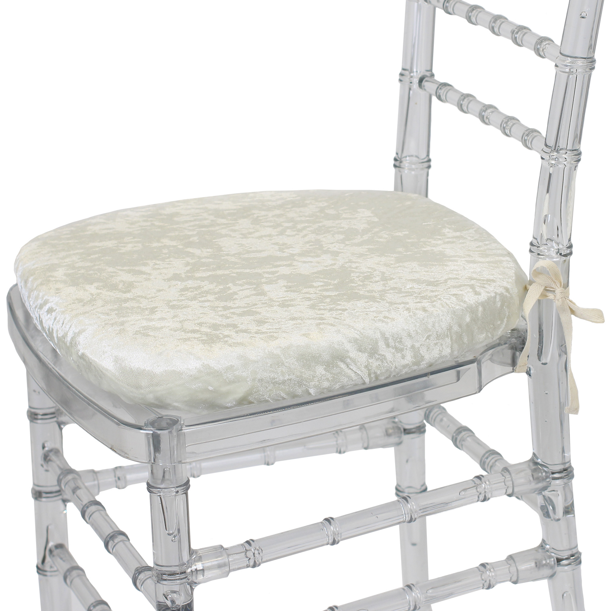 Velvet Spandex Chiavari Pad Cover with Ties Ivory side