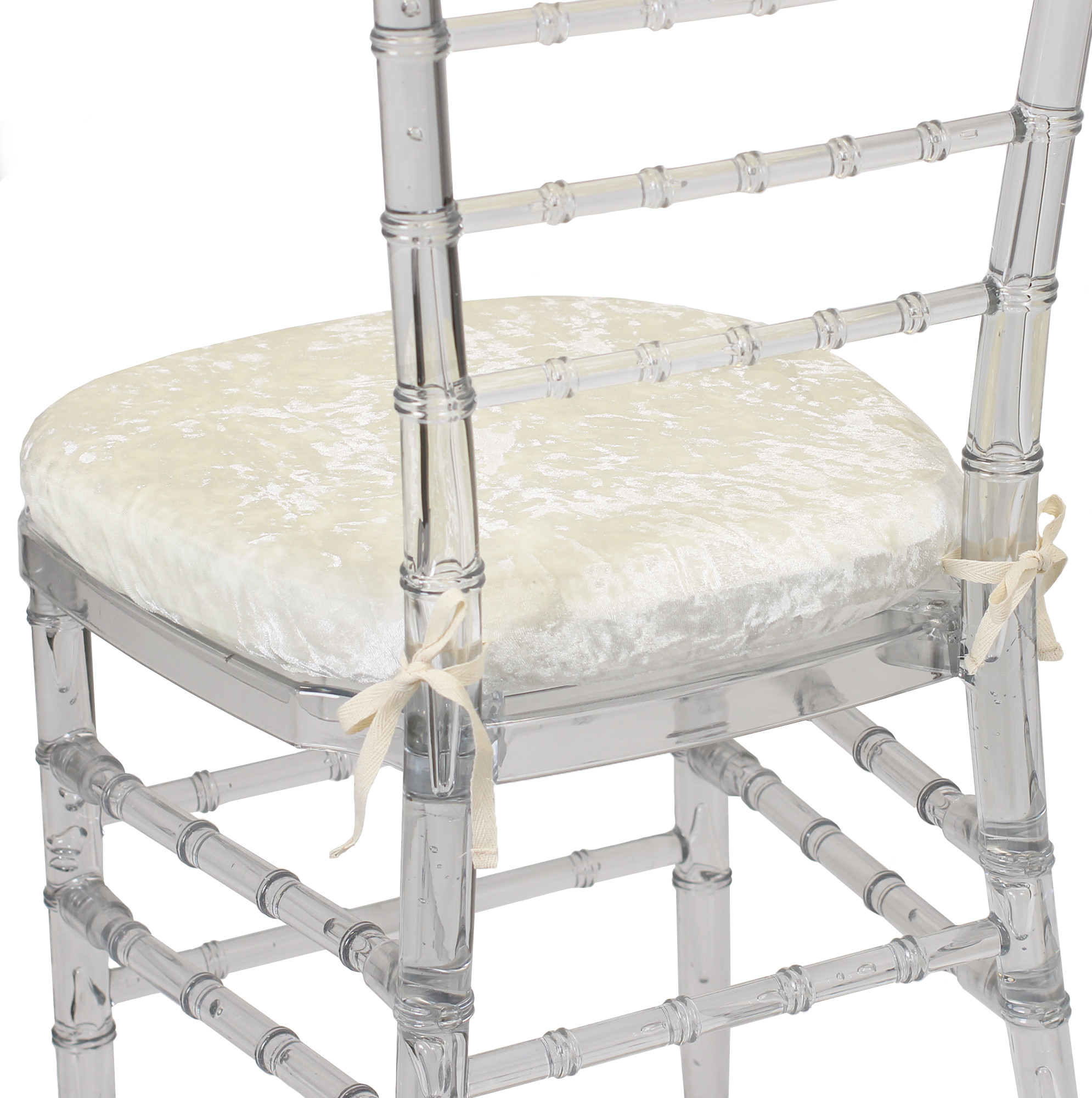 Velvet Spandex Chiavari Pad Cover with Ties Ivory back