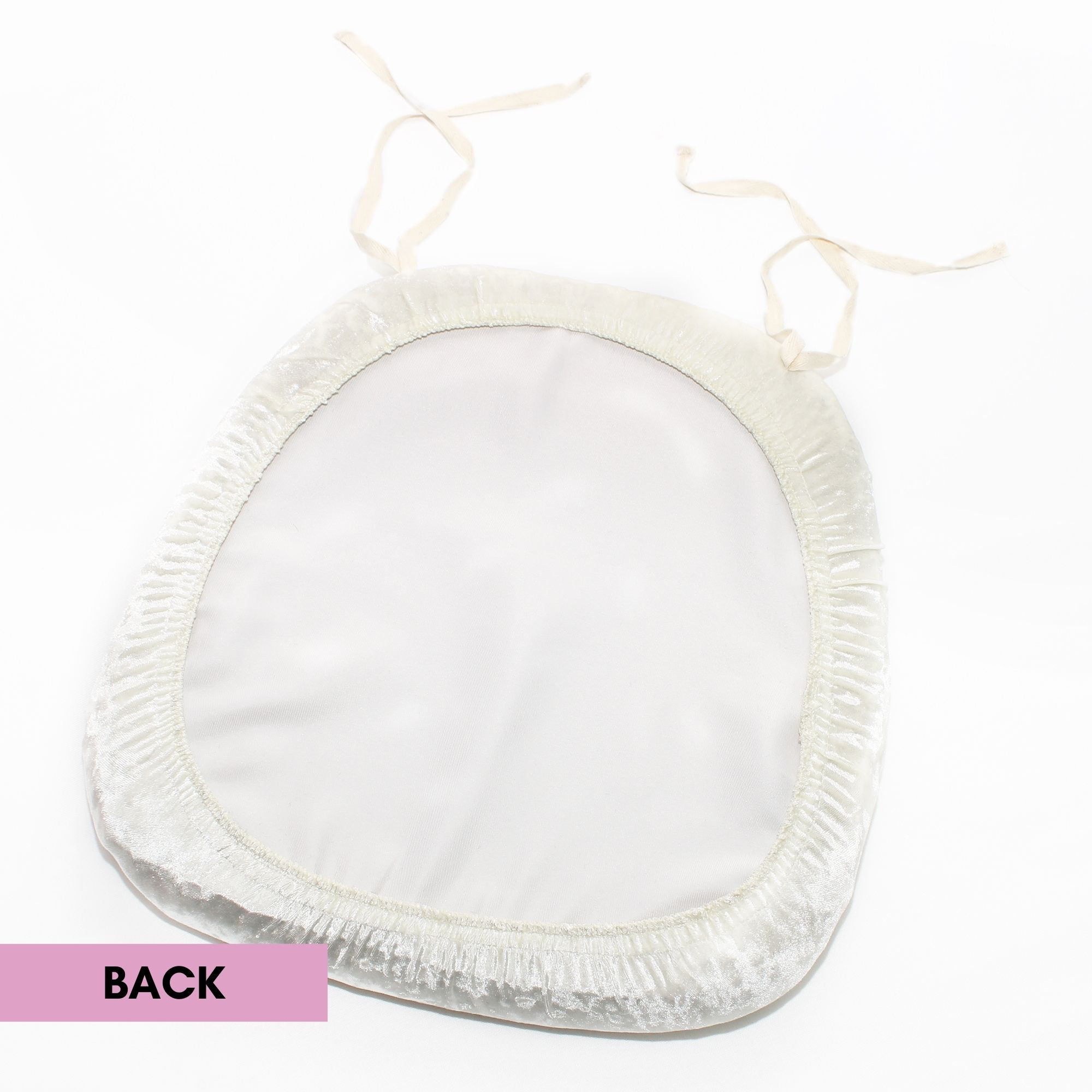 Velvet Spandex Chiavari Pad Cover with Ties Ivory Back