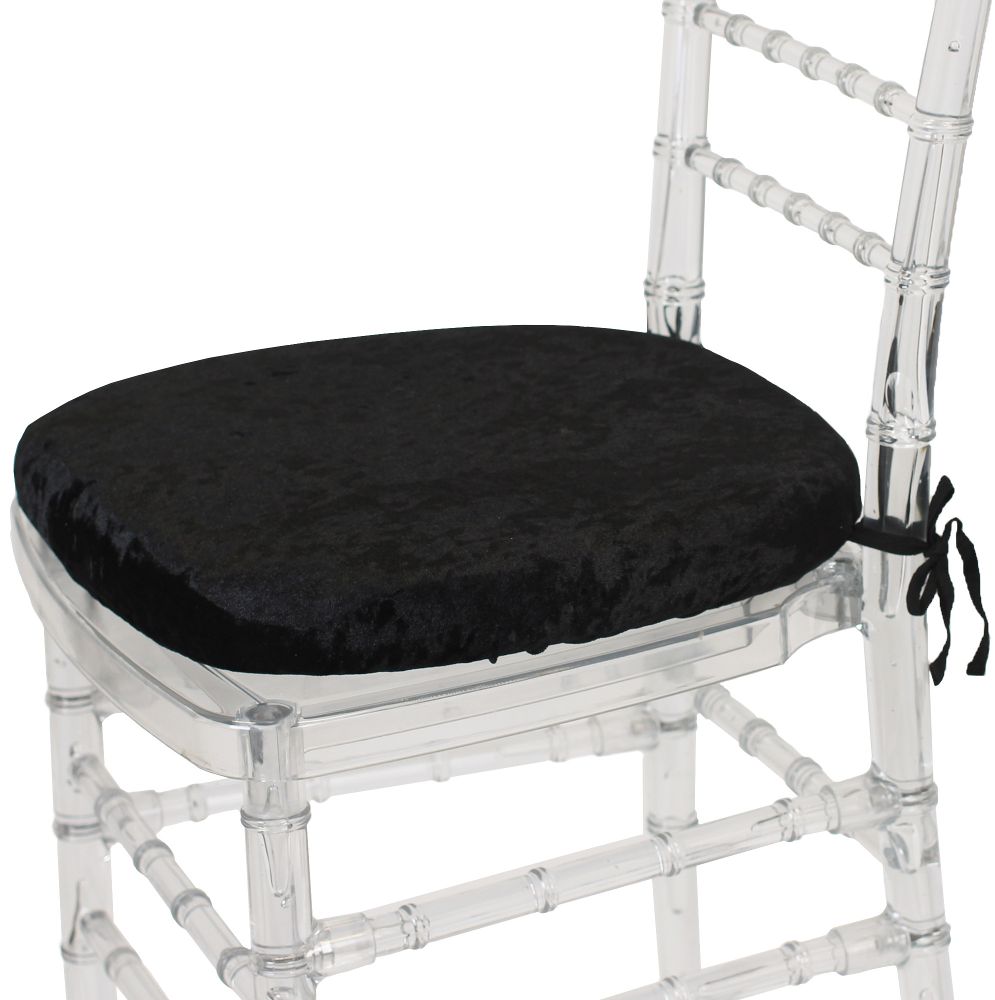 Velvet Spandex Chiavari Pad Cover with Ties Black side