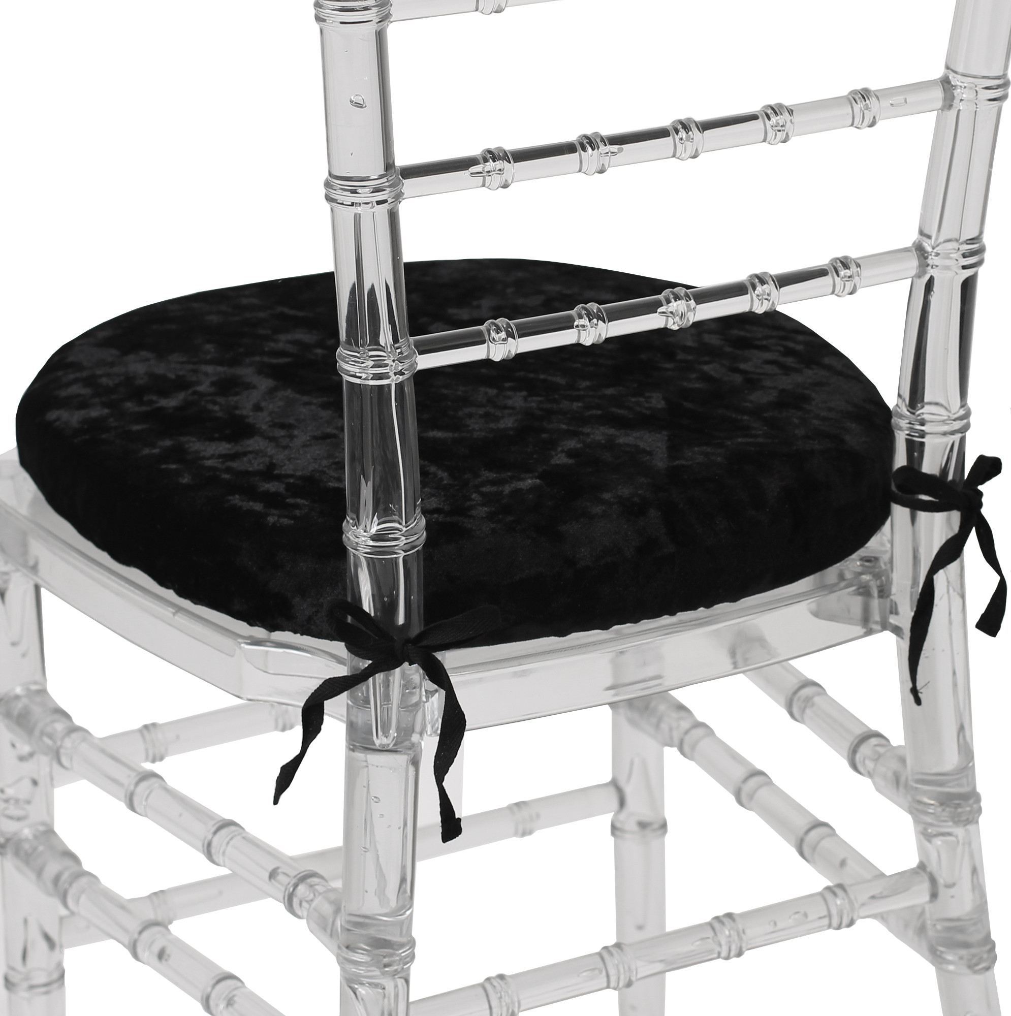 Velvet Spandex Chiavari Pad Cover with Ties Black back