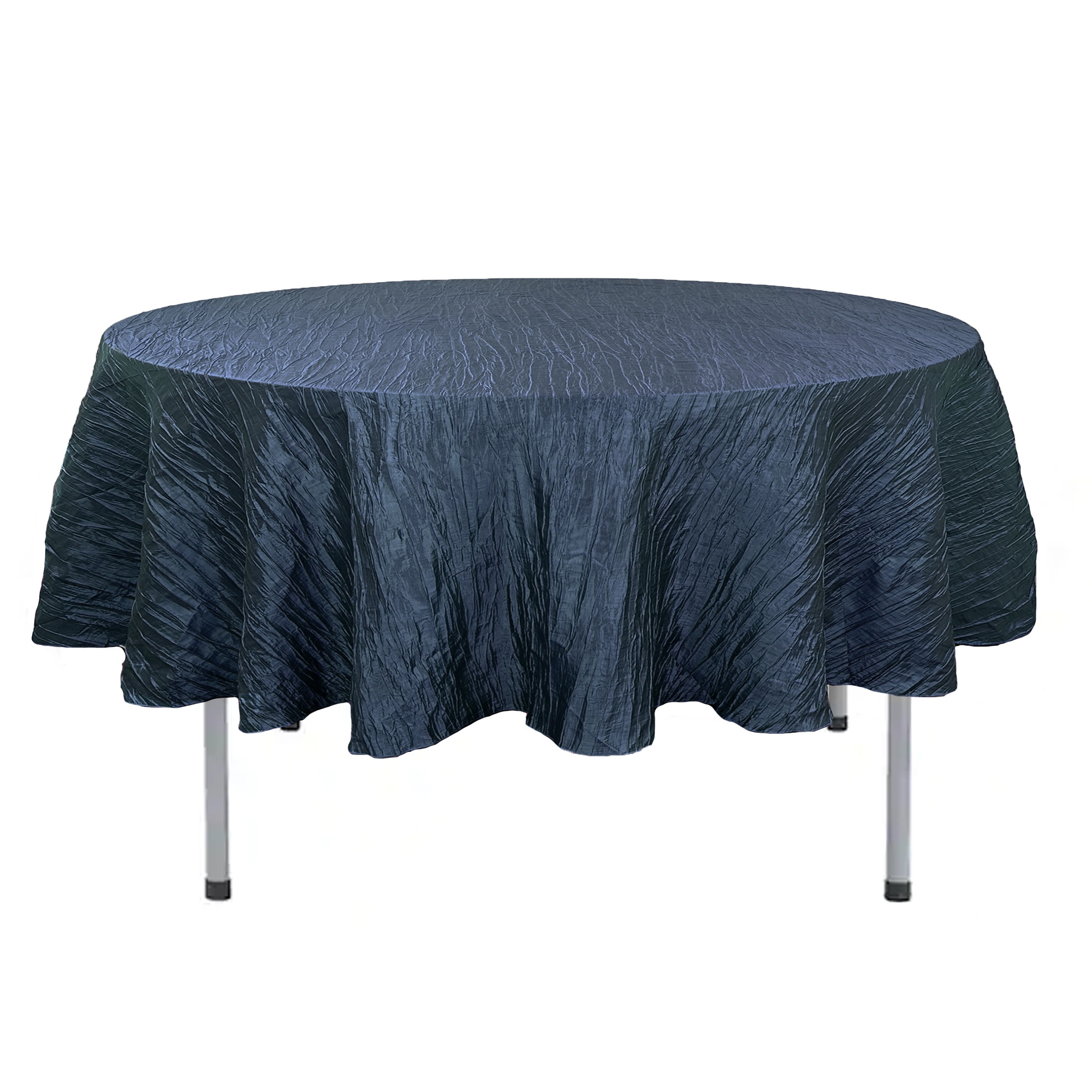 90 Inch Round Crinkle Taffeta Tablecloth Navy Blue