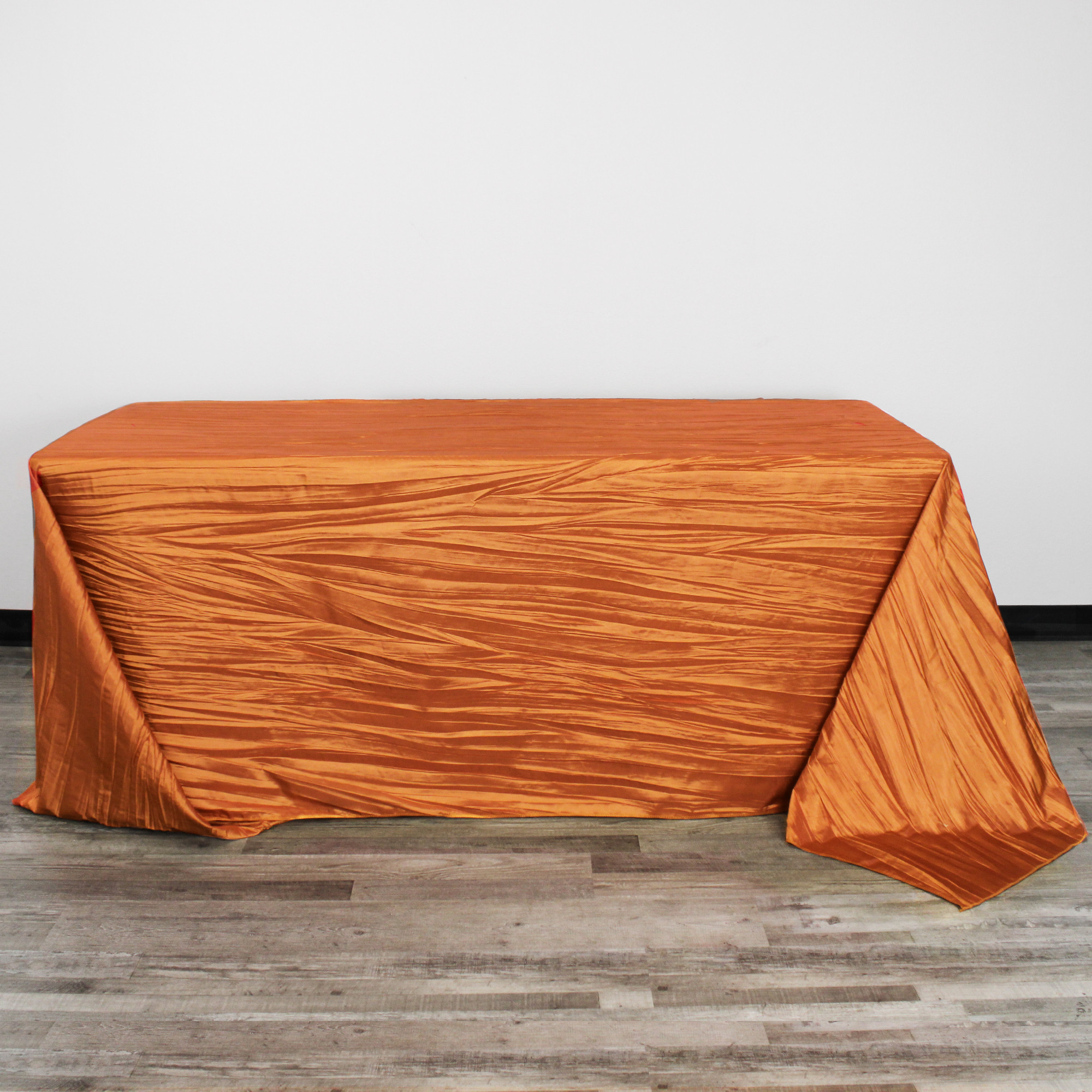 90 x 156 Inch Rectangular Crinkle Taffeta Tablecloth Burnt Orange front