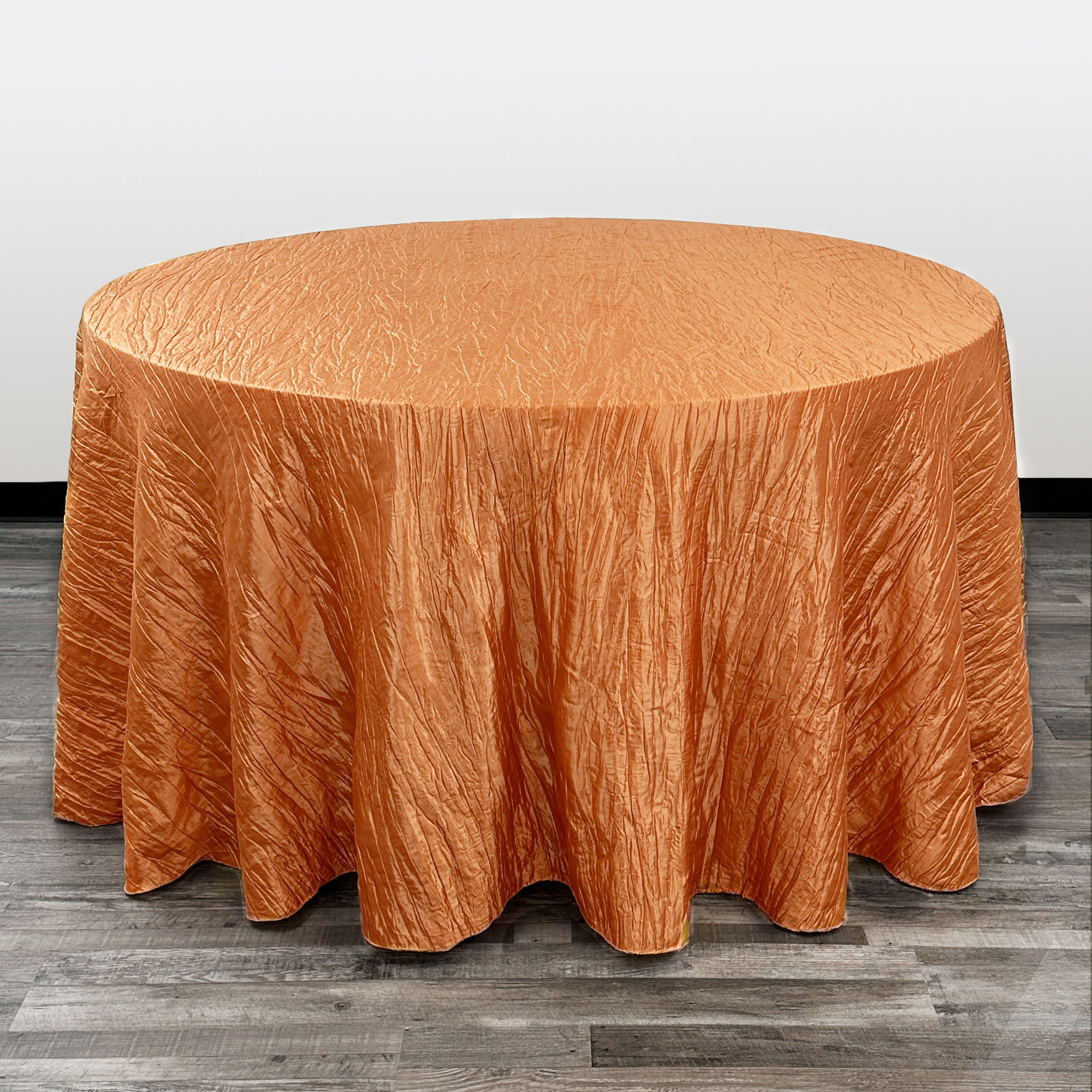 132 Inch Round Crinkle Taffeta Tablecloth Burnt Orange