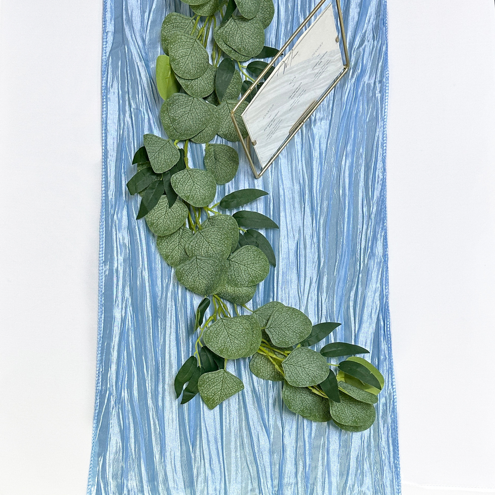 14 x 108 Inch Crinkle Taffeta Table Runner Light Blue flat lay