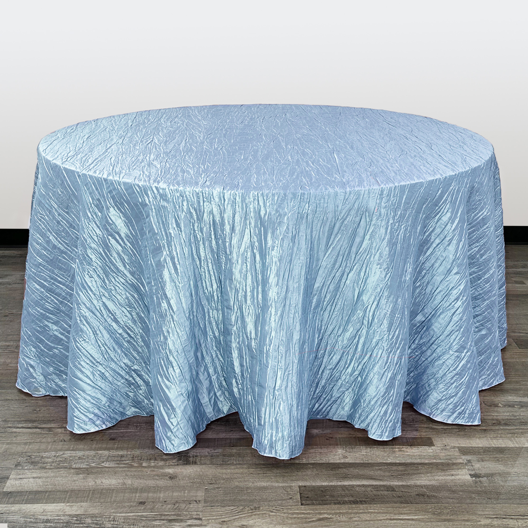 132 Inch Round Crinkle Taffeta Tablecloth Light Blue