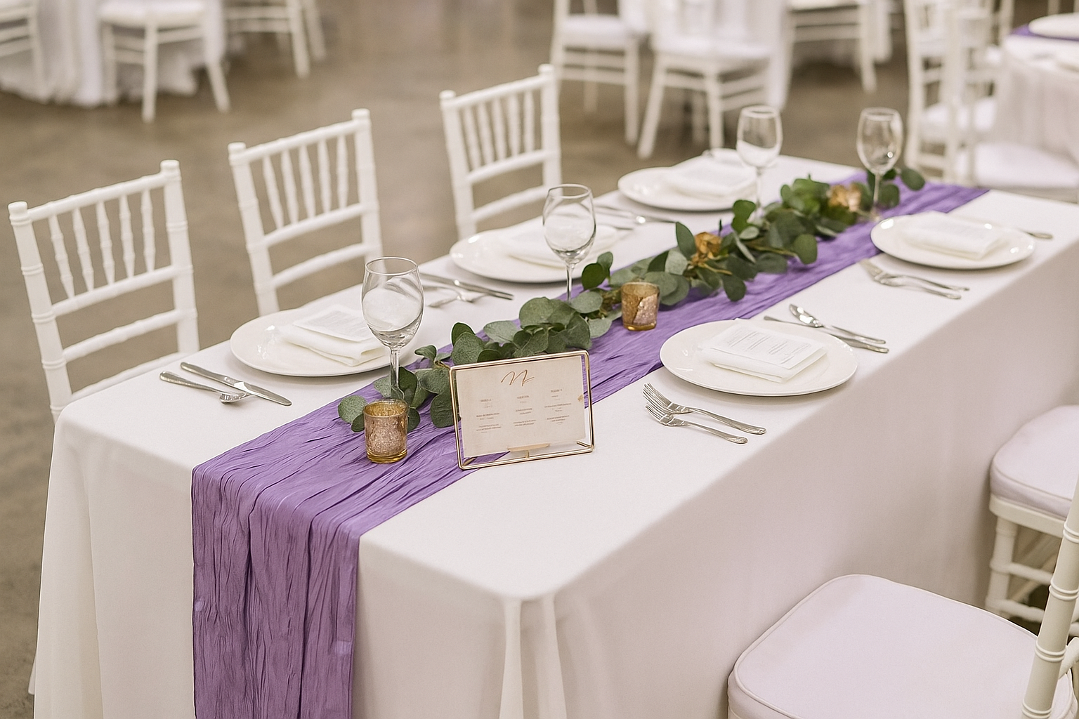 14 x 108 Inch Crinkle Taffeta Table Runner Lavender lifestlye