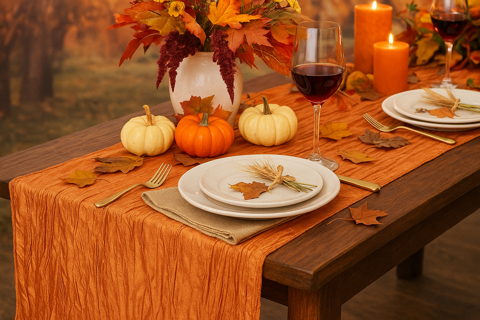 14 x 108 Inch Crinkle Taffeta Table Runner Terracotta for thanksgiving