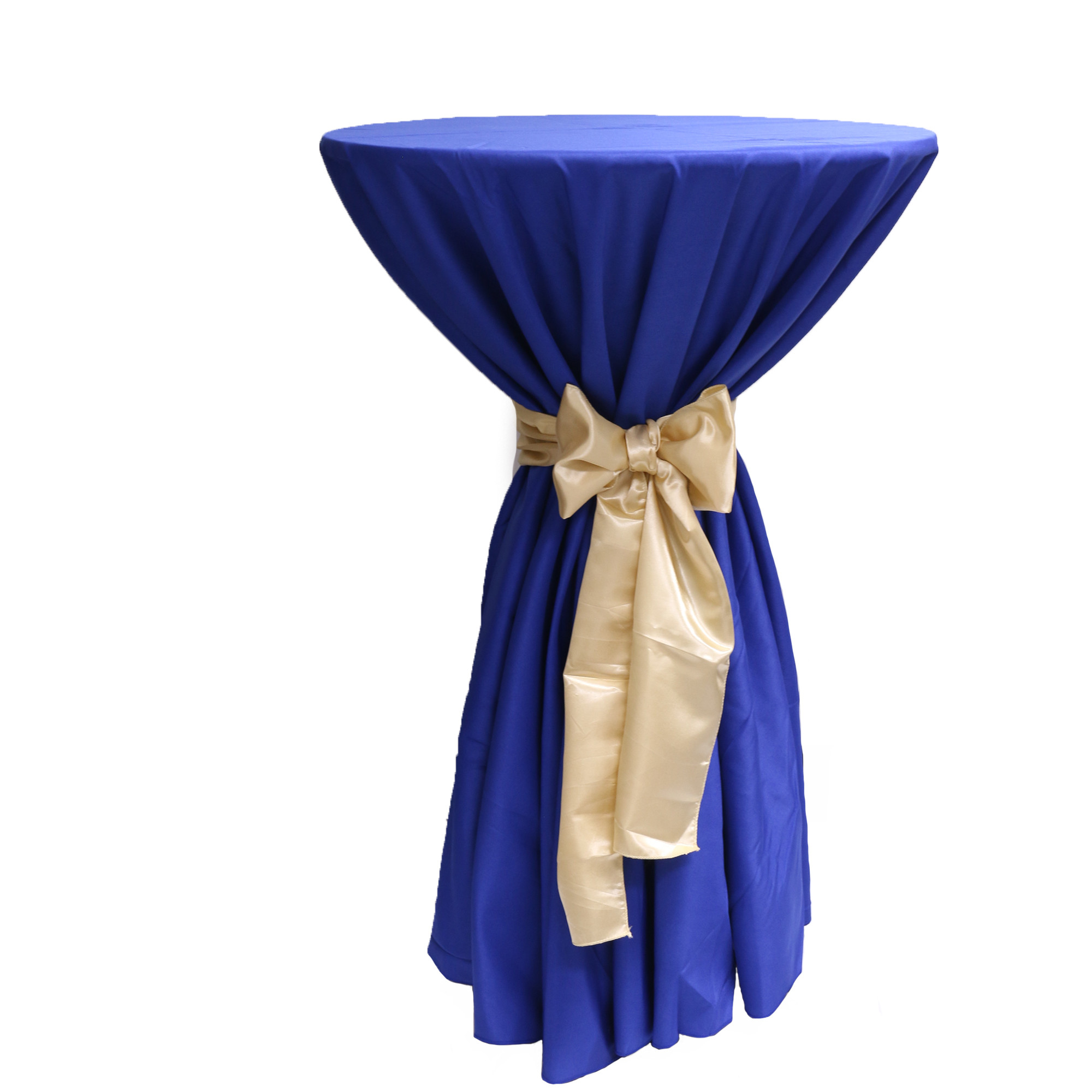 120 Inch Round Polyester Tablecloth Royal Blue on cocktail table