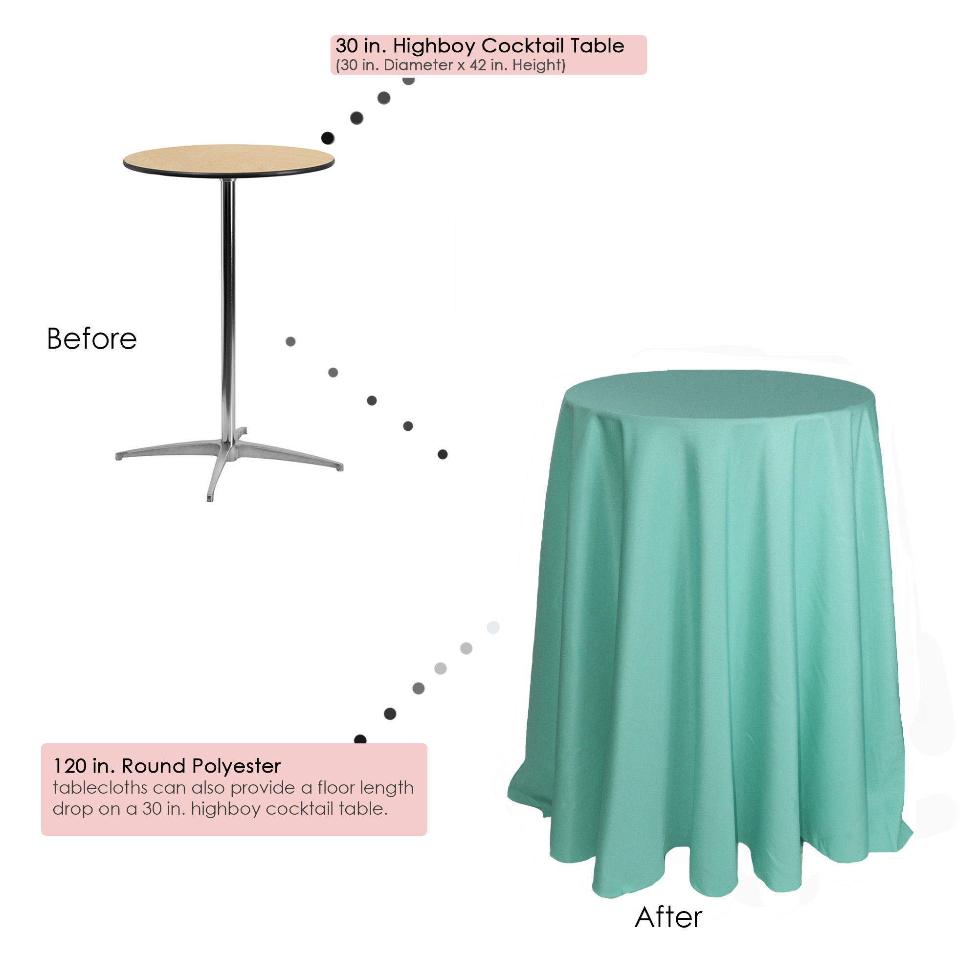 120 inch Round Polyester Tablecloths Tiffany on 30 inch cocktail table