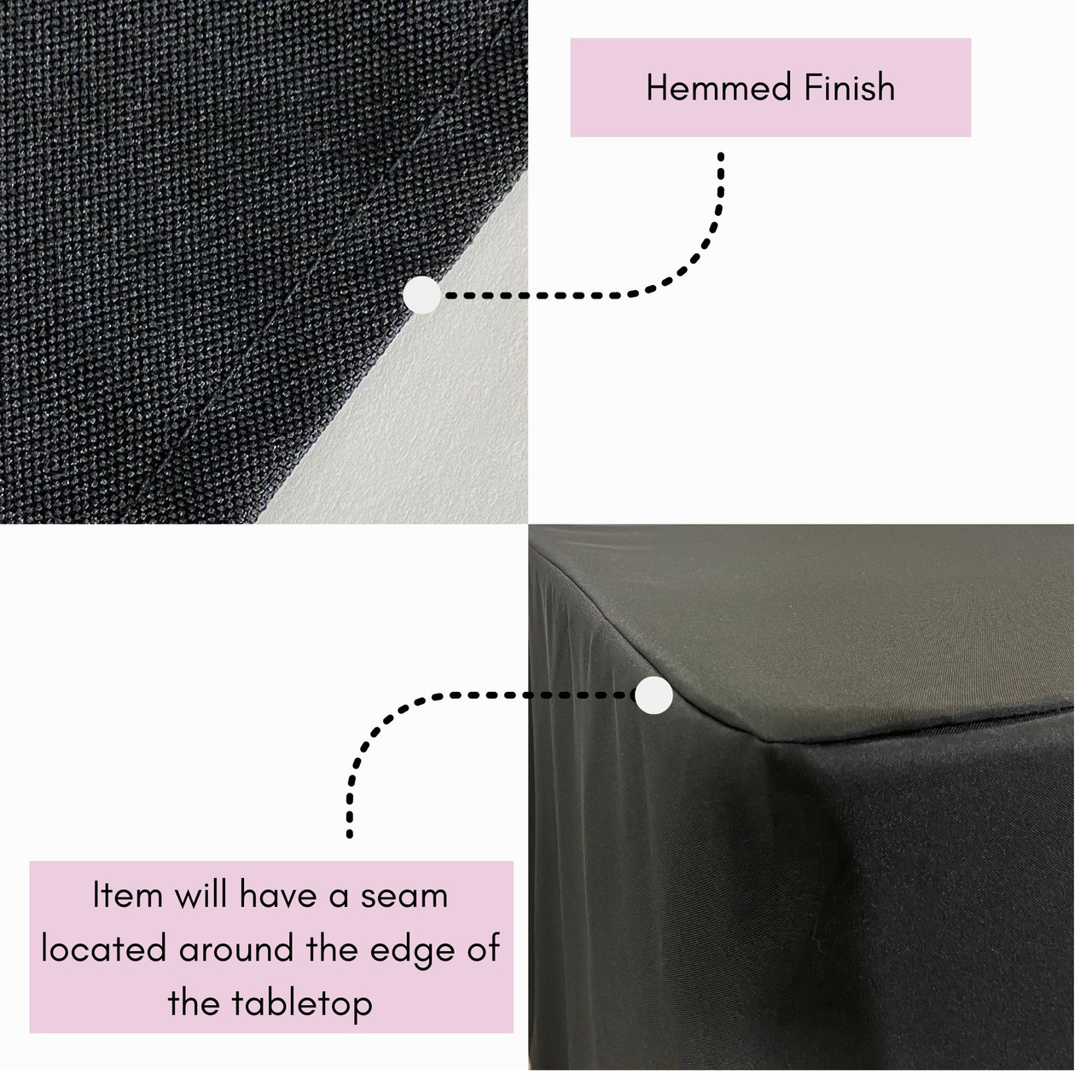 6 ft Fitted Polyester Rectangular Tablecloth Open Back Black features