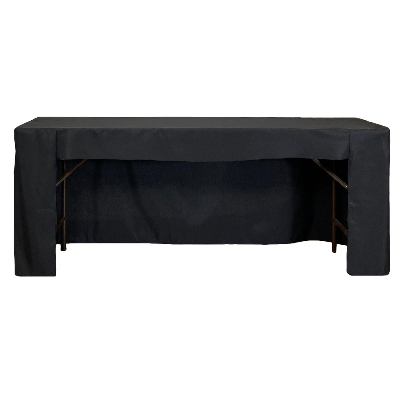 8 ft Fitted Polyester Rectangular Tablecloth Open Back Black
