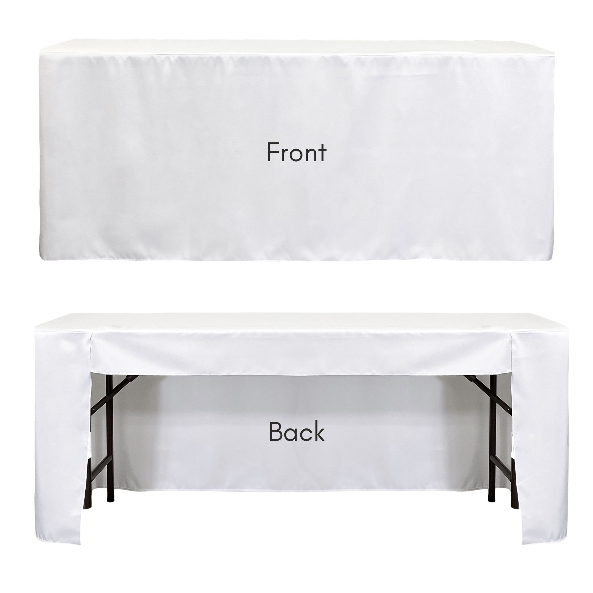 6 ft Fitted Polyester Rectangular Tablecloth Open Back White before and after