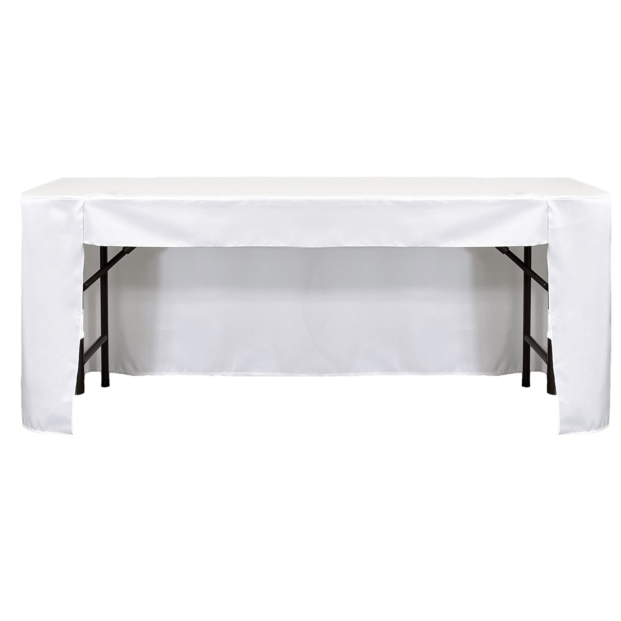 8 ft Fitted Polyester Rectangular Tablecloth Open Back White
