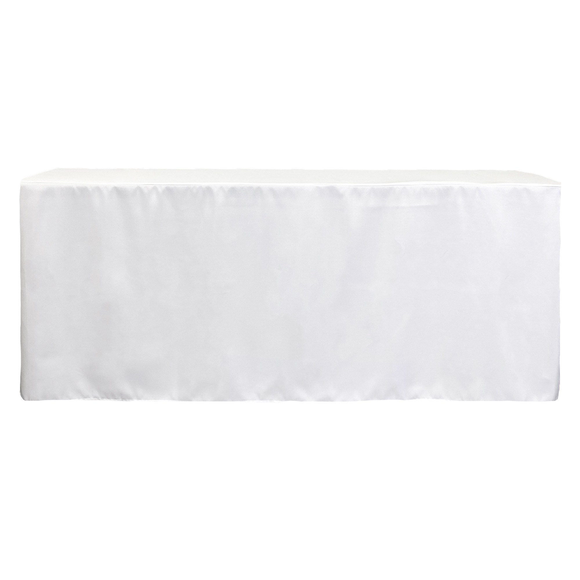 6 ft Fitted Polyester Rectangular Tablecloth Open Back White front