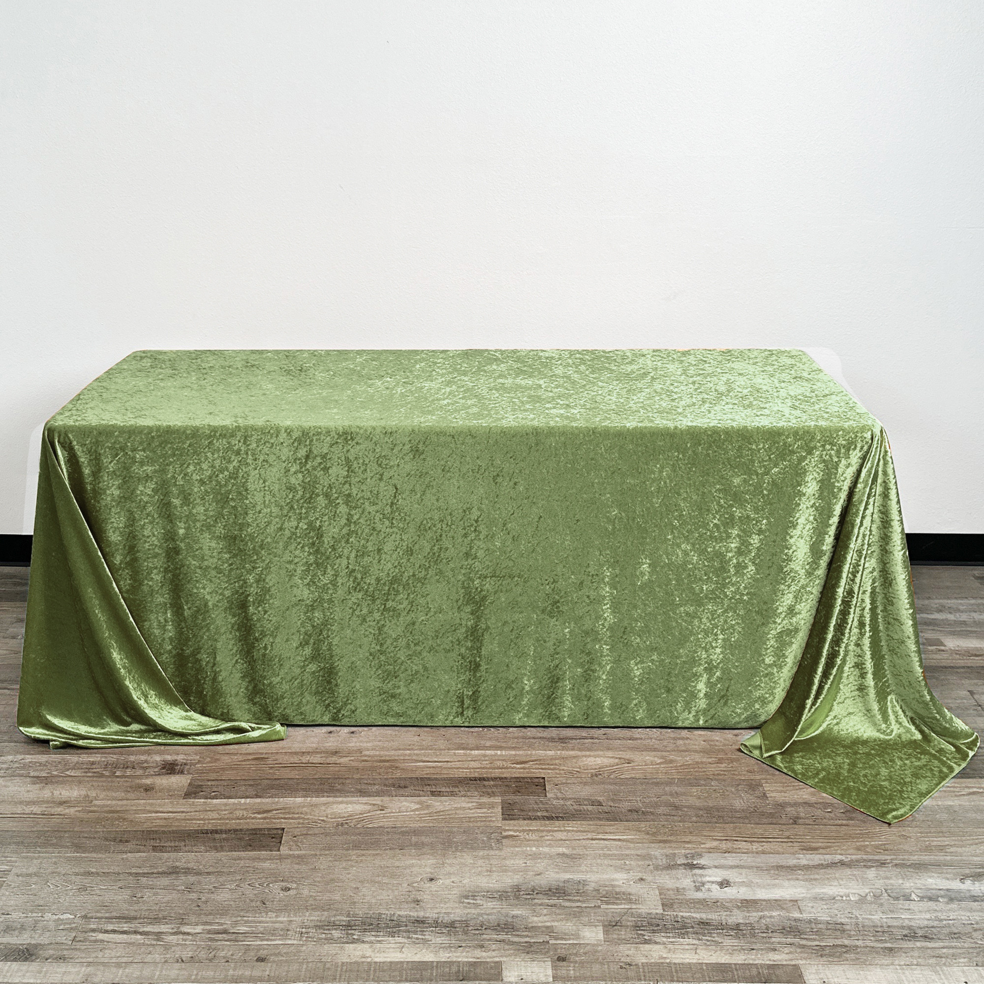 90 x 156 Inch Rectangular Crushed Velvet Tablecloth Dark Sage front