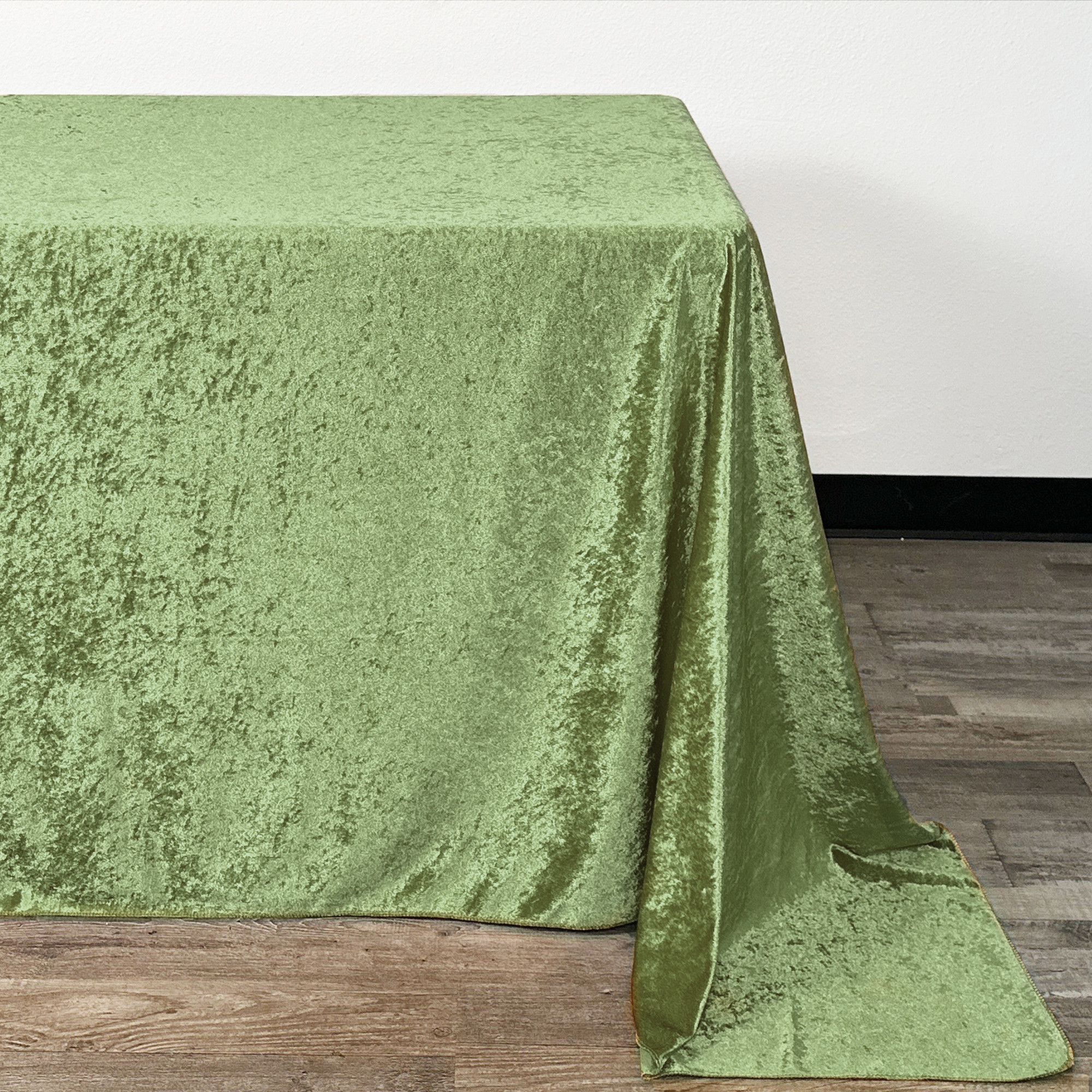 90 x 156 Inch Rectangular Crushed Velvet Tablecloth Dark Sage corner