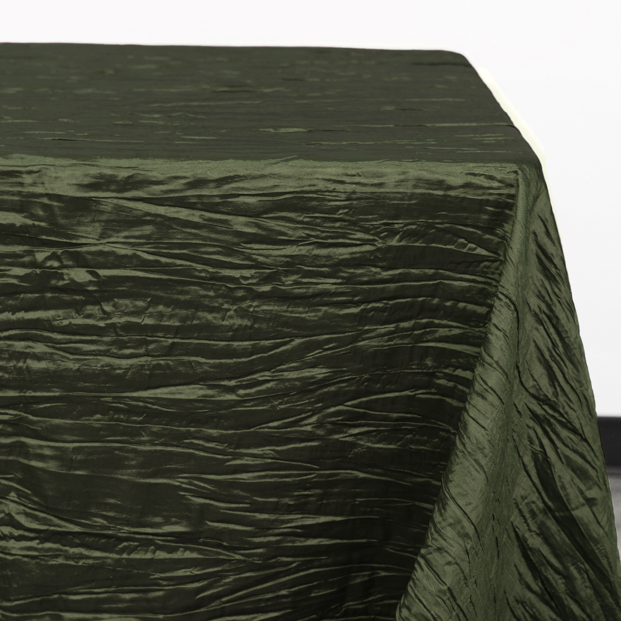 90 x 156 Inch Rectangular Crinkle Taffeta Tablecloth Olive Green corner