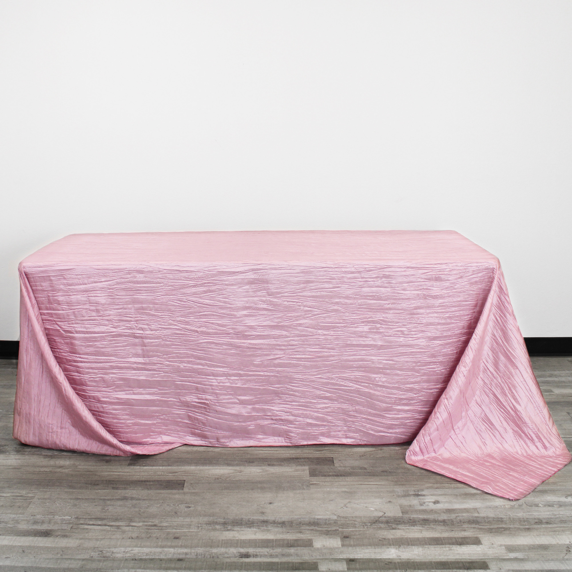 90 x 132 Inch Rectangular Crinkle Taffeta Tablecloth pink front