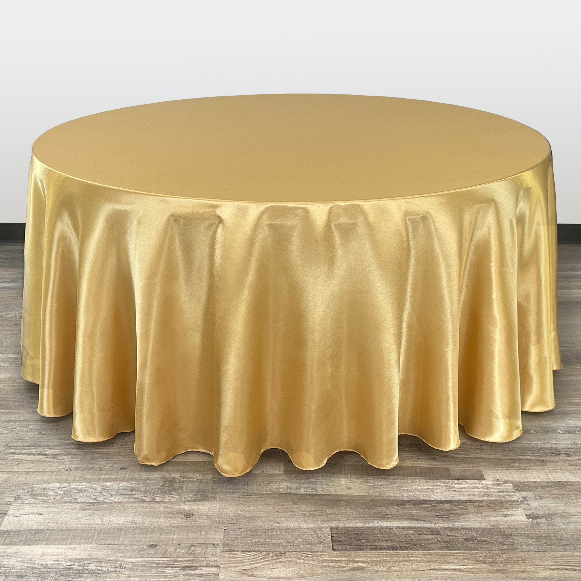 132 Inch Round Satin Tablecloth Gold