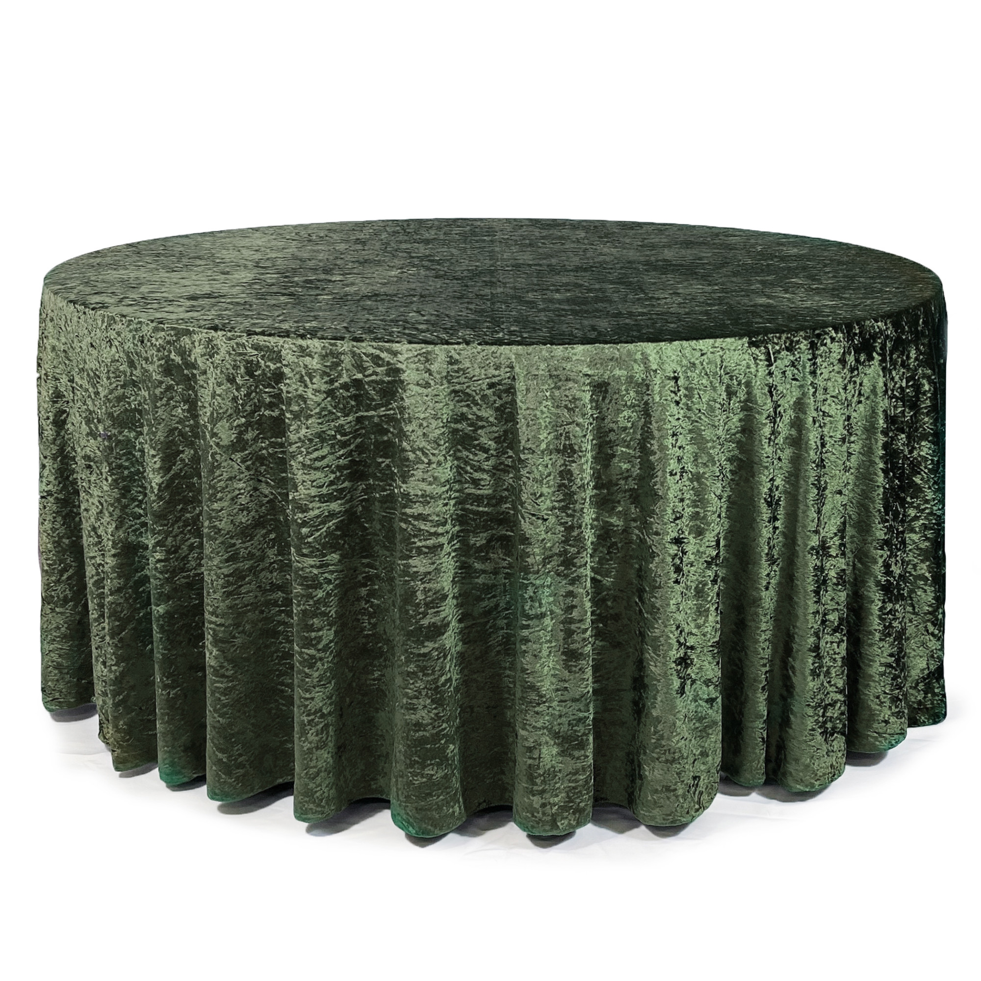132 Inch Round Crushed Velvet Tablecloth Olive Green Main