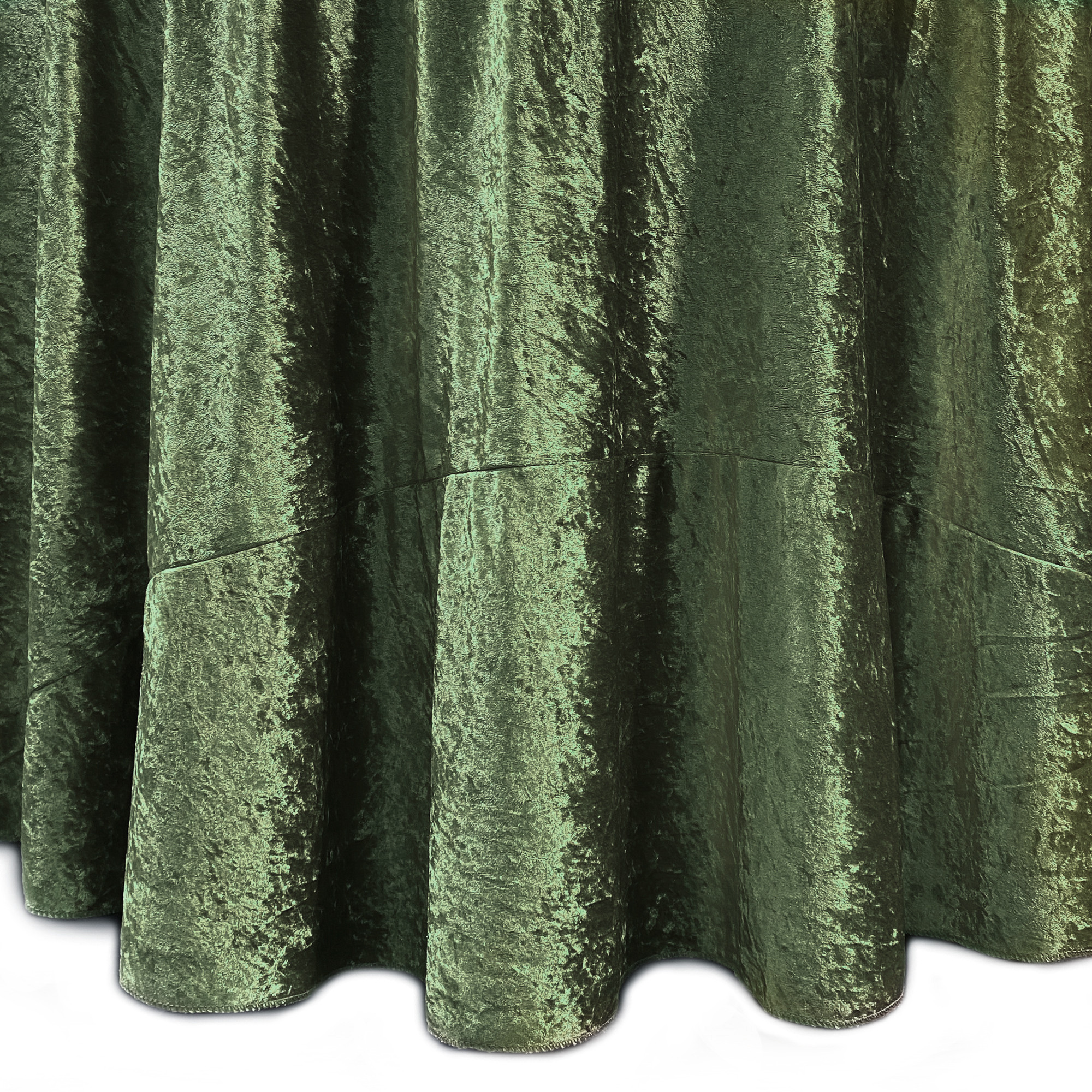 132 Inch Round Crushed Velvet Tablecloth Olive Green Seam