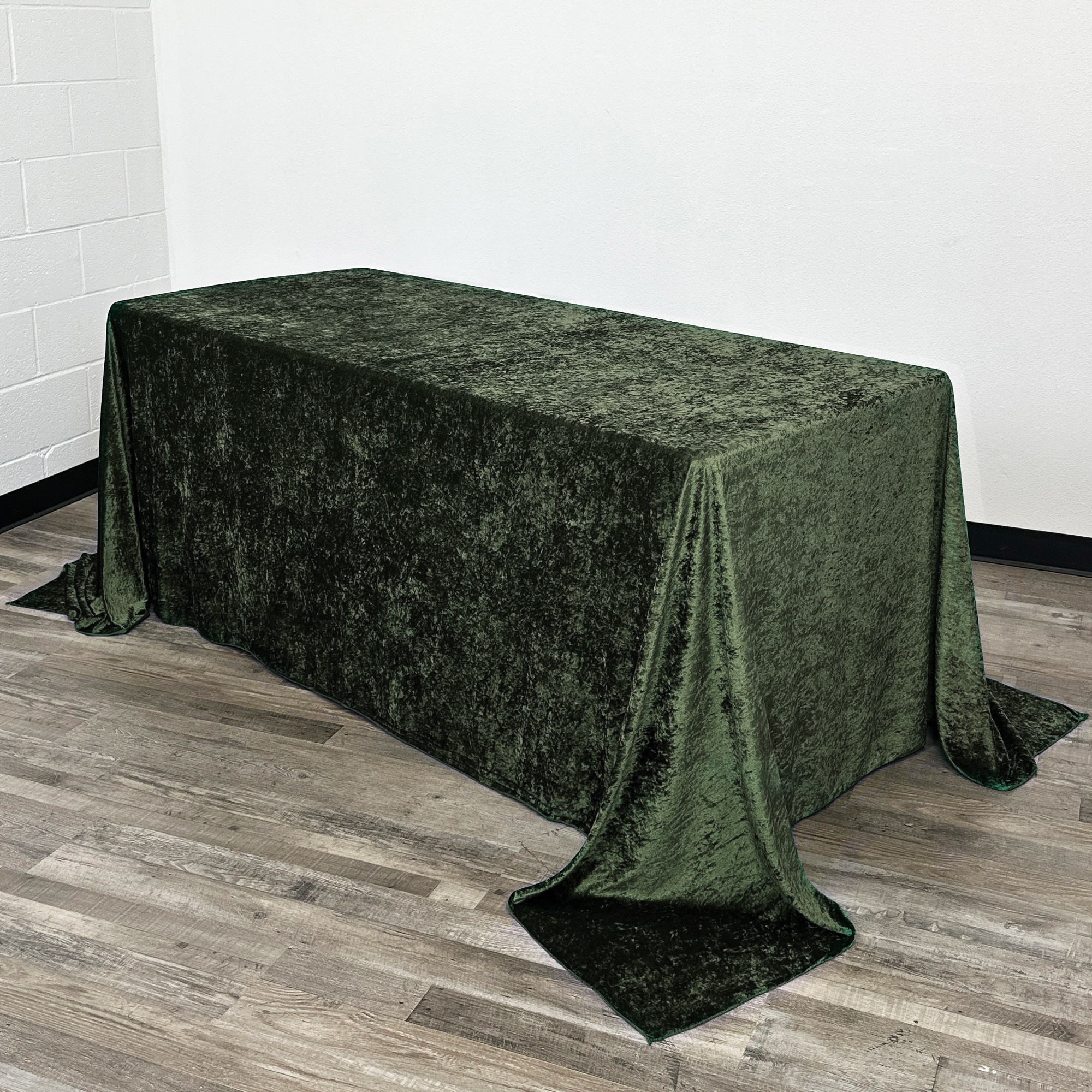 90 x 132 Inch Rectangular Crushed Velvet Tablecloth Olive Green