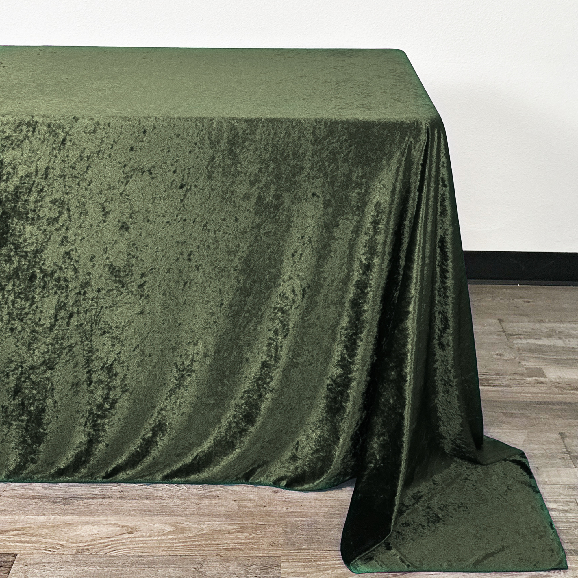 90 x 156 Inch Rectangular Crushed Velvet Tablecloth Olive Green Corner