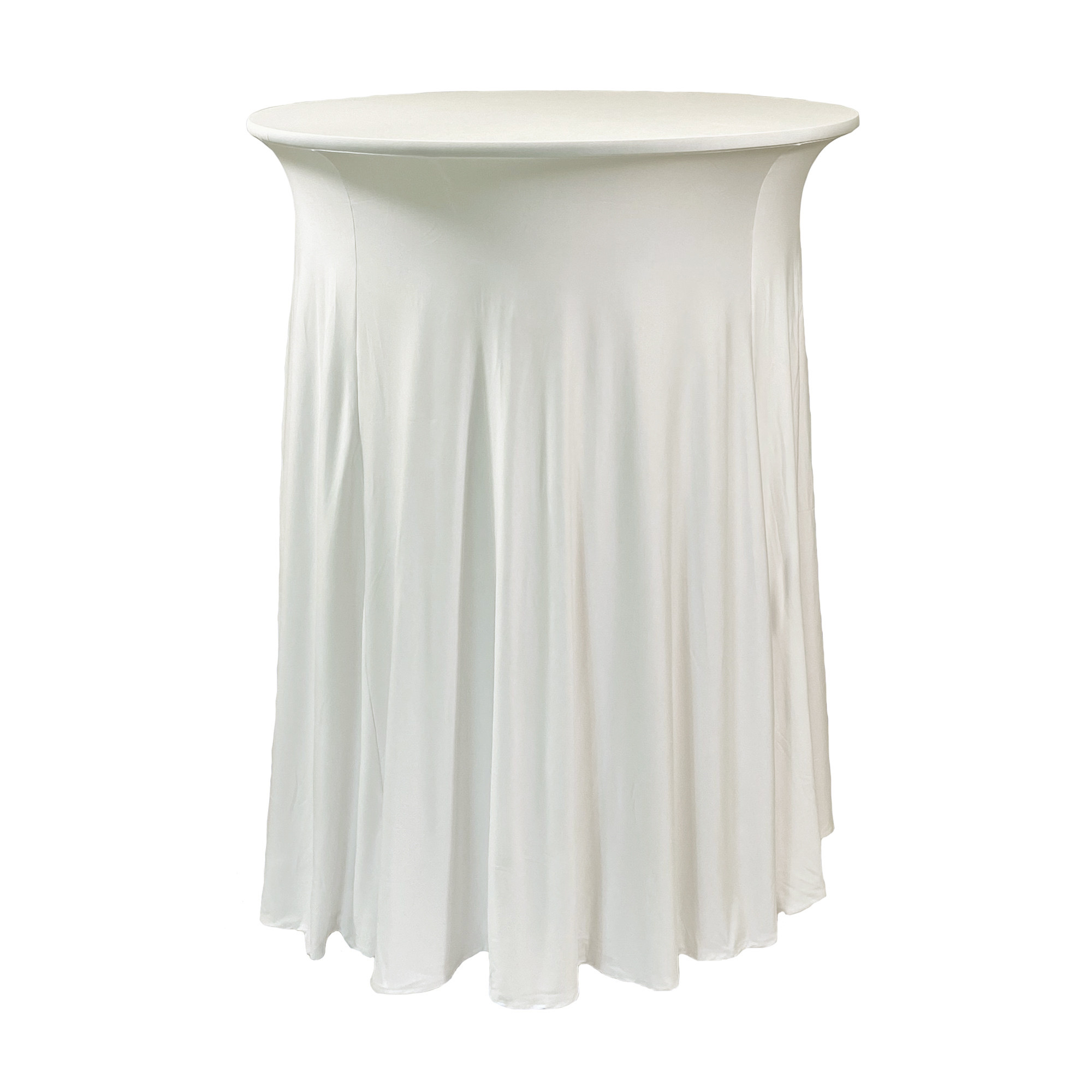 30 inch Highboy Cocktail Round Wavy Draping Stretch Spandex Table Cover Ivory