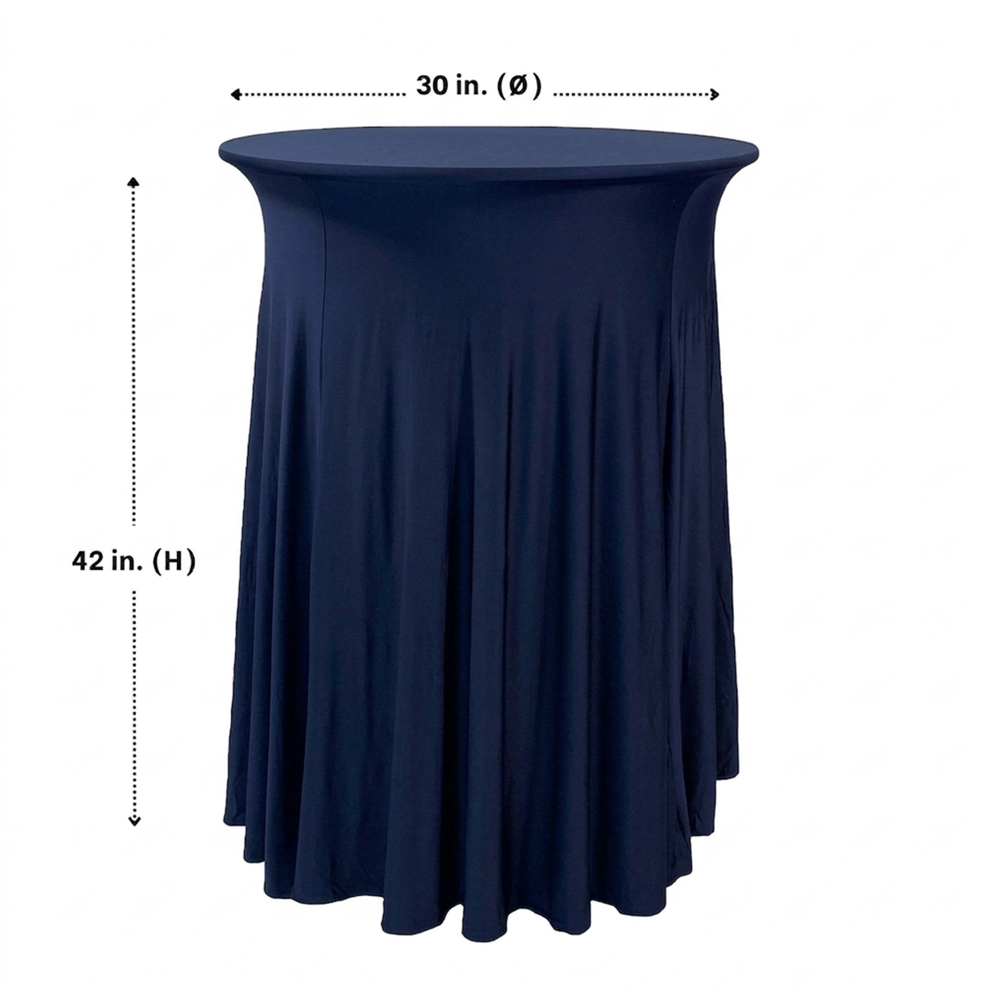 30 inch Highboy Cocktail Round Wavy Draping Stretch Spandex Table Cover Navy Blue dimensions