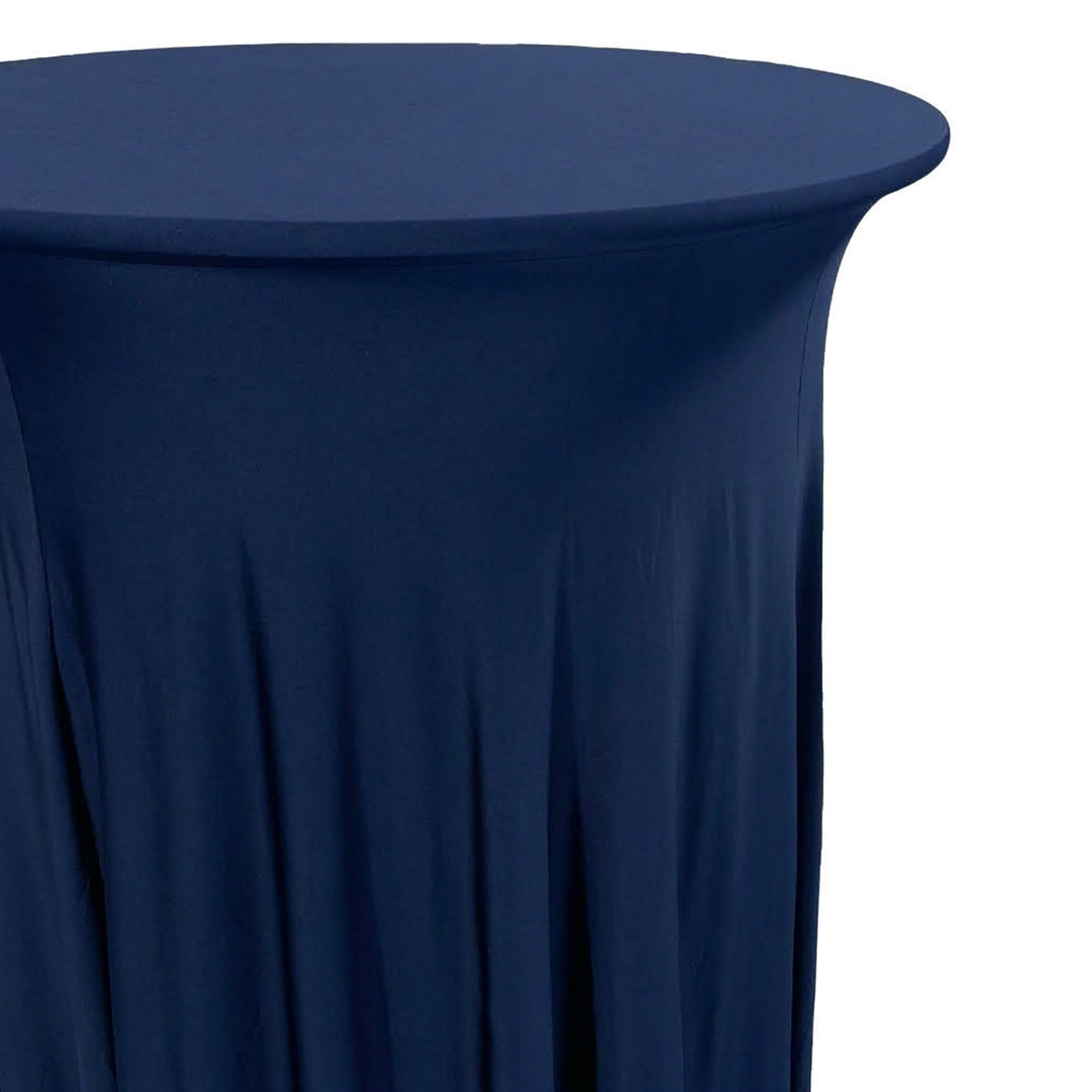 30 inch Highboy Cocktail Round Wavy Draping Stretch Spandex Table Cover Navy Blue side