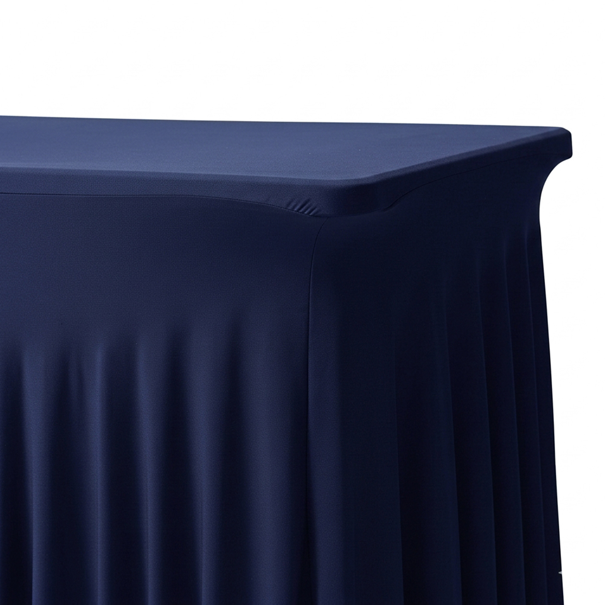 Stretch Spandex 6 ft Rectangular Wavy Draping Table Cover Navy Blue corner