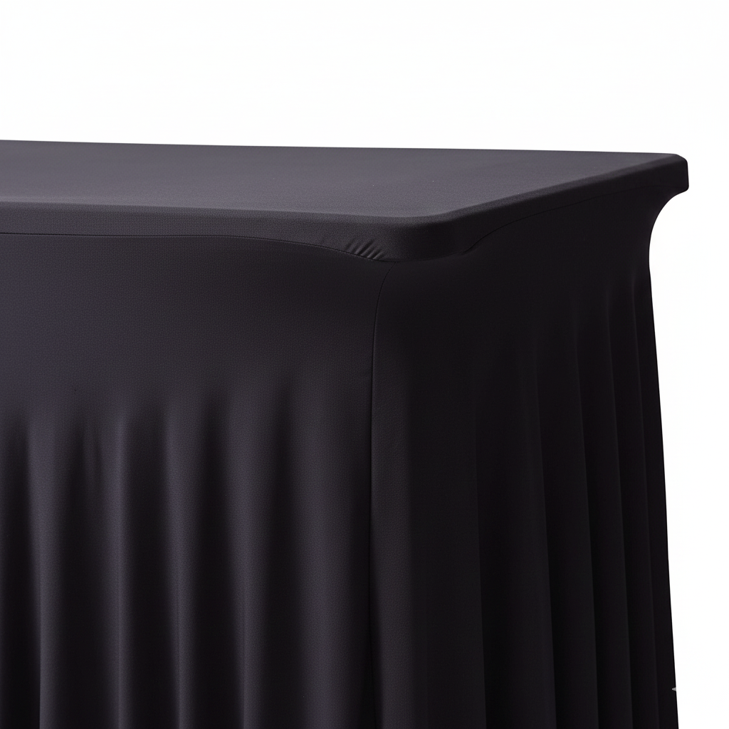 Stretch Spandex 8 ft Rectangular Wavy Draping Table Cover Black corner