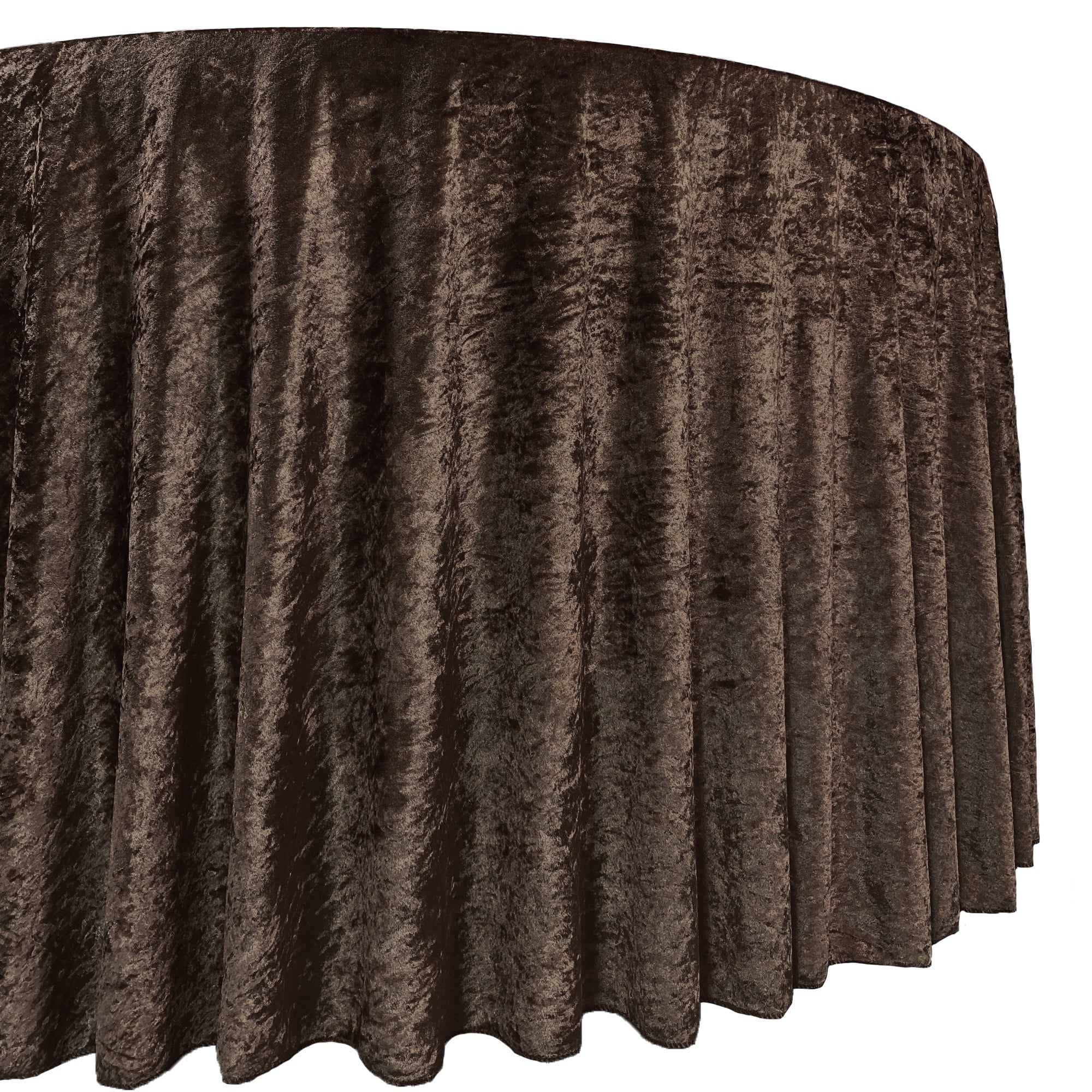120 Inch Round Crushed Velvet Tablecloth Chocolate Brown Side