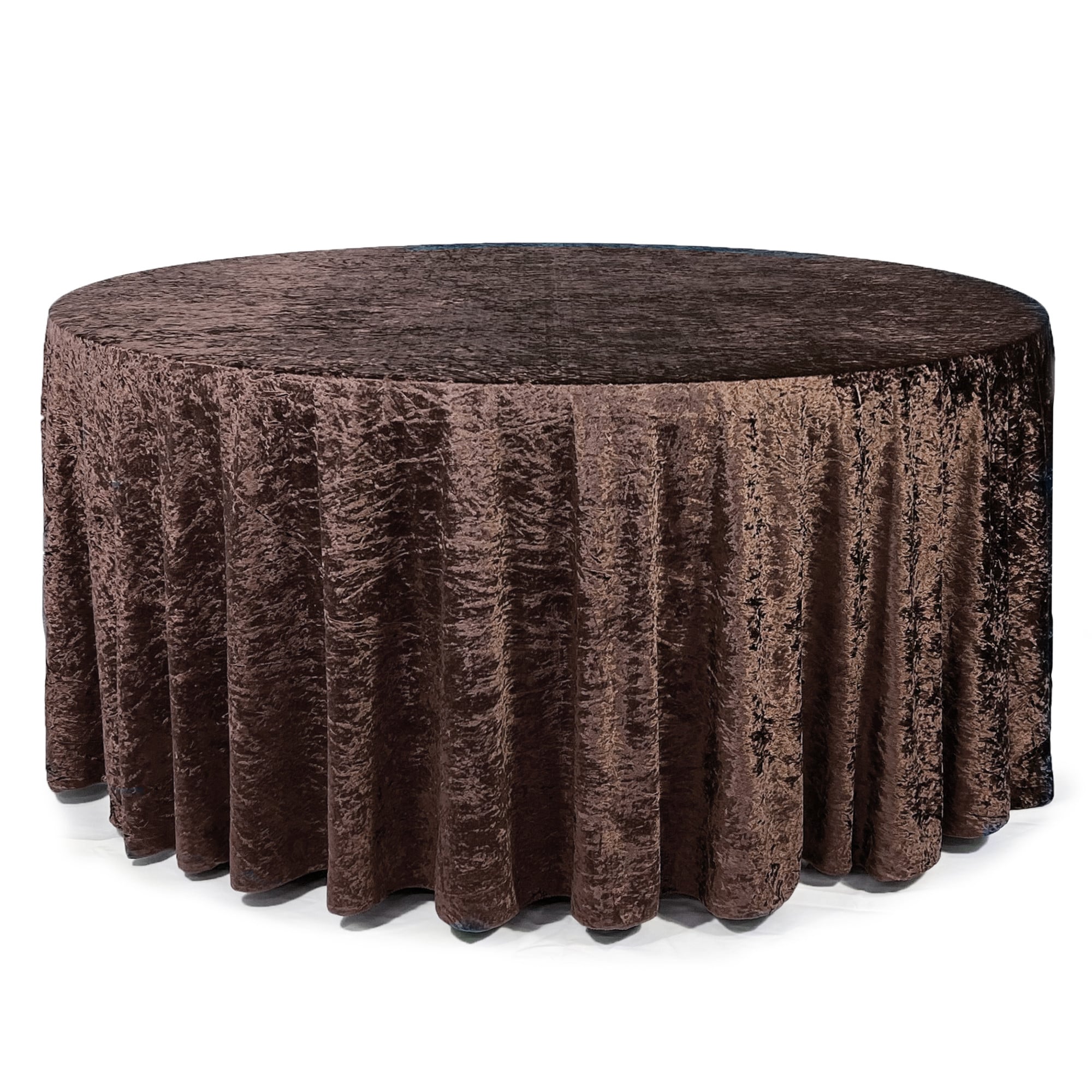 132 Inch Round Crushed Velvet Tablecloth Chocolate Brown Main