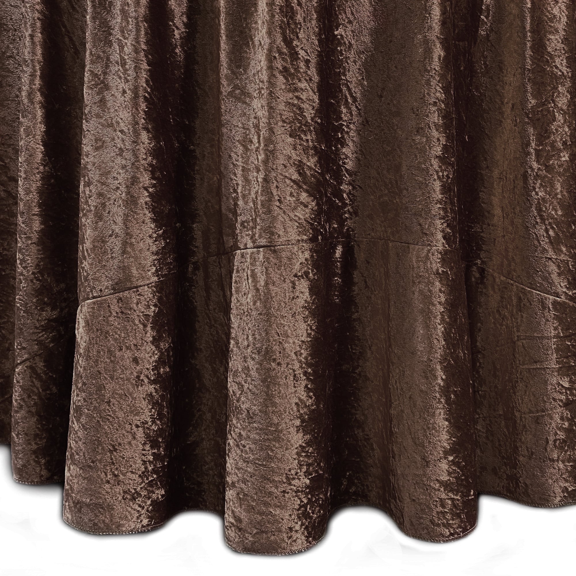 132 Inch Round Crushed Velvet Tablecloth Chocolate Brown Seam