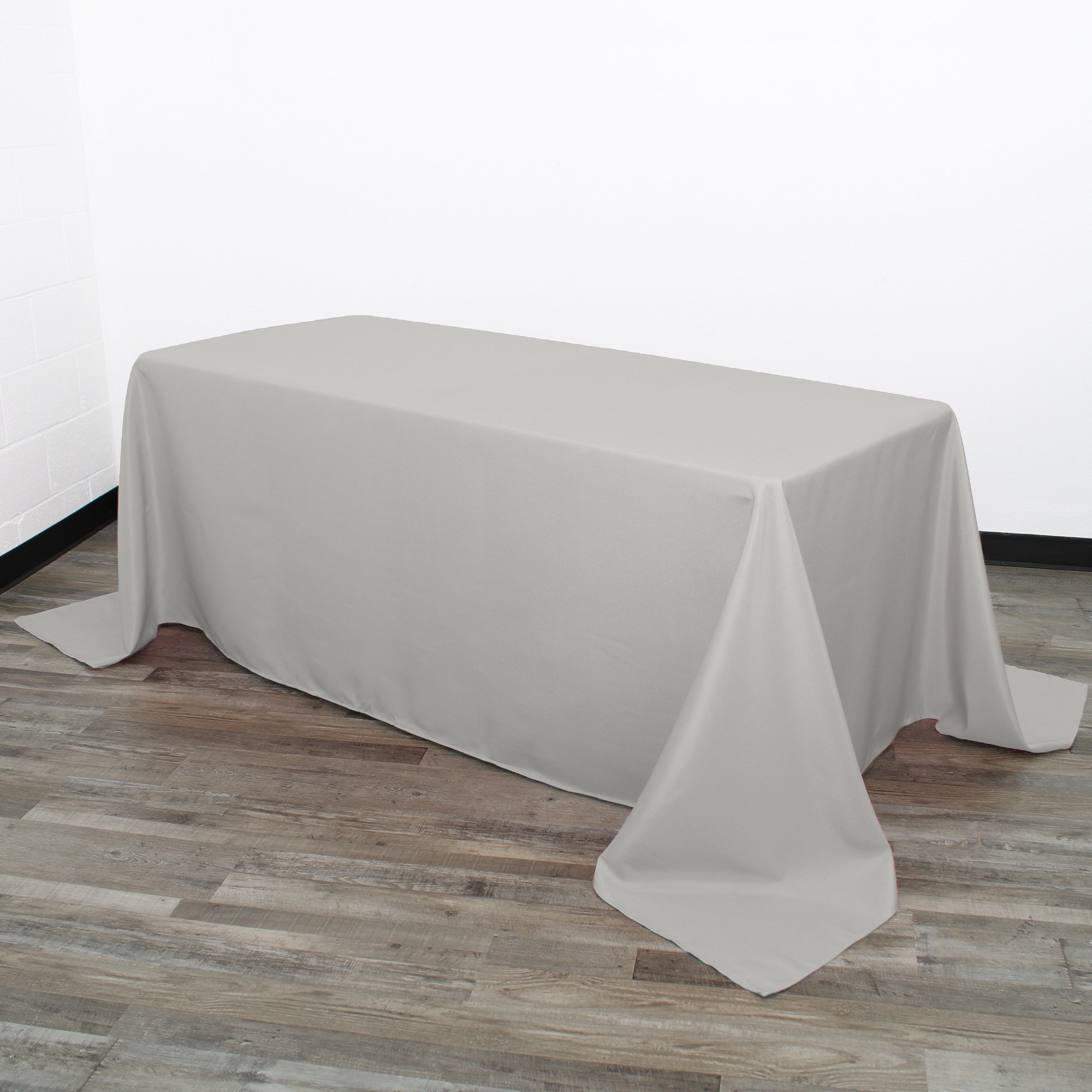 90 x 132 inch Rectangular Polyester Tablecloths Silver