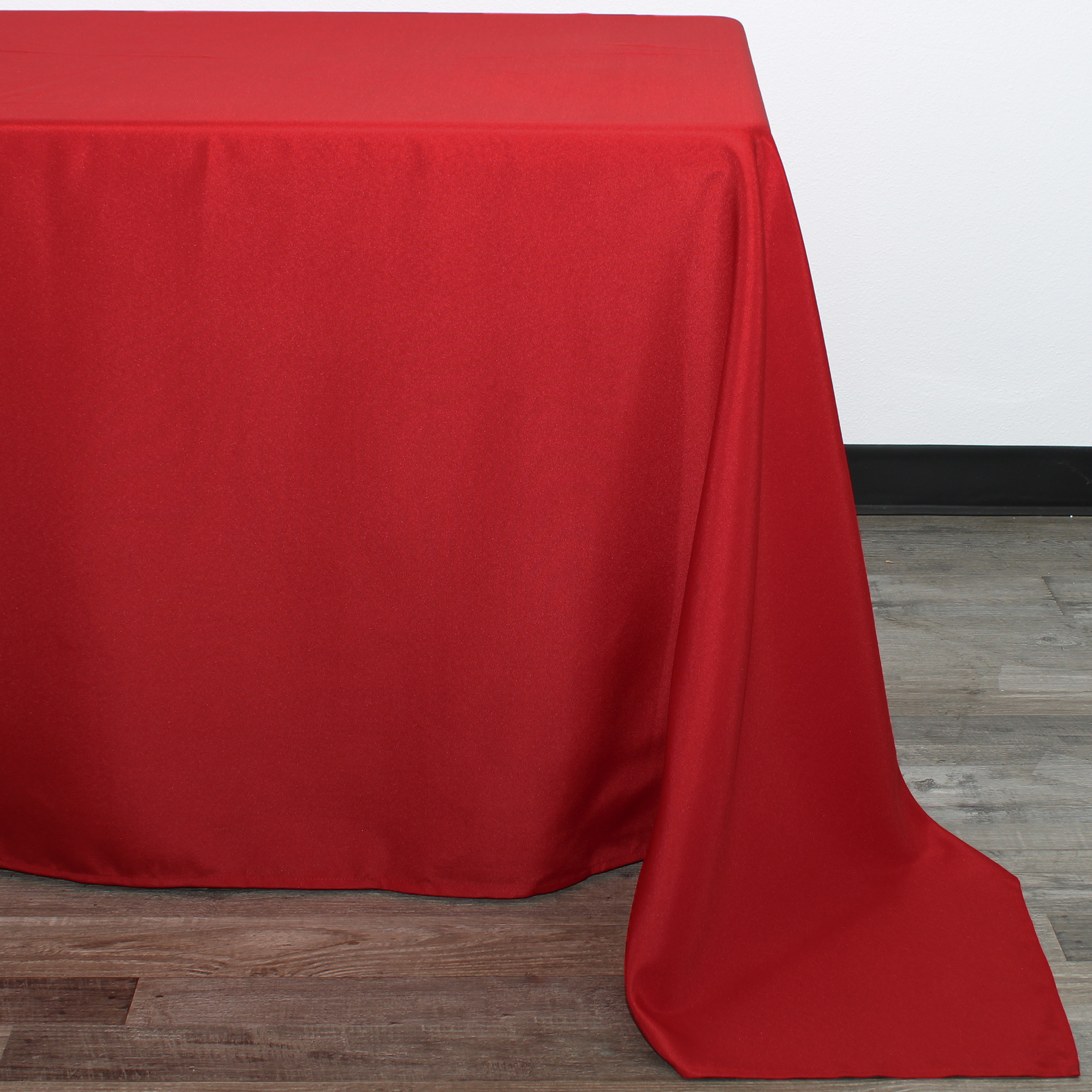90 x 156 Inch Rectangular Polyester Tablecloth Dark Red Corner
