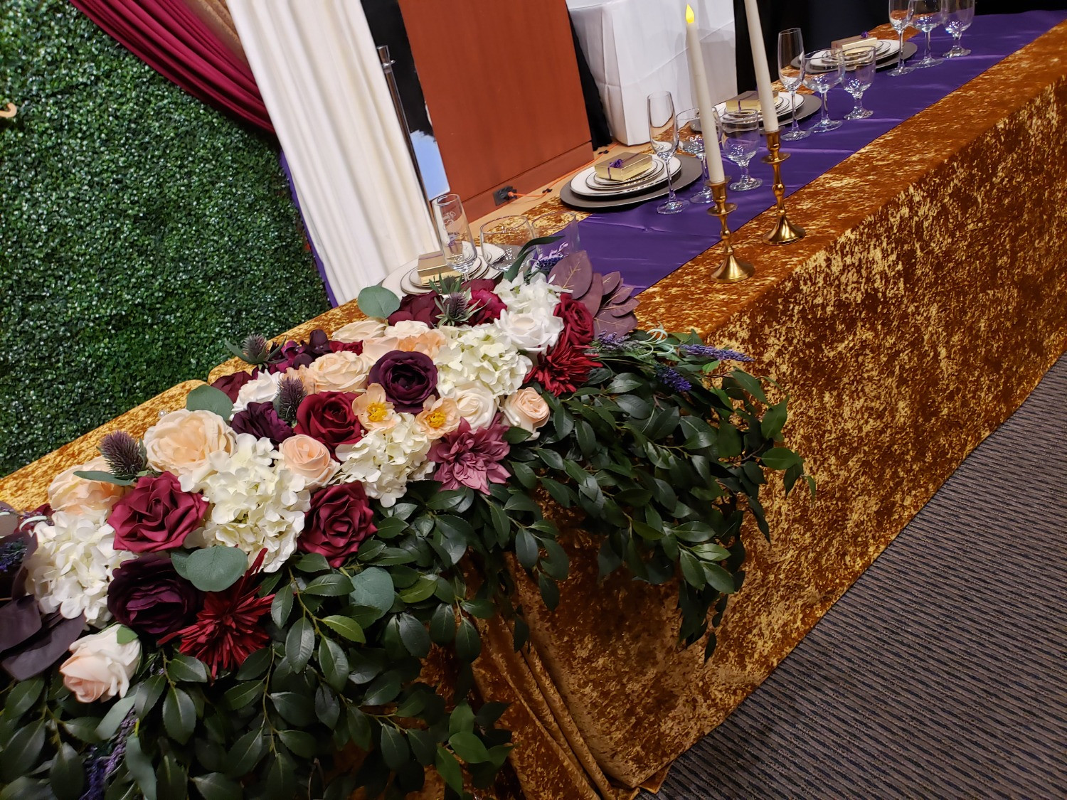 14 x 108 inch Satin Table Runners Purple in use