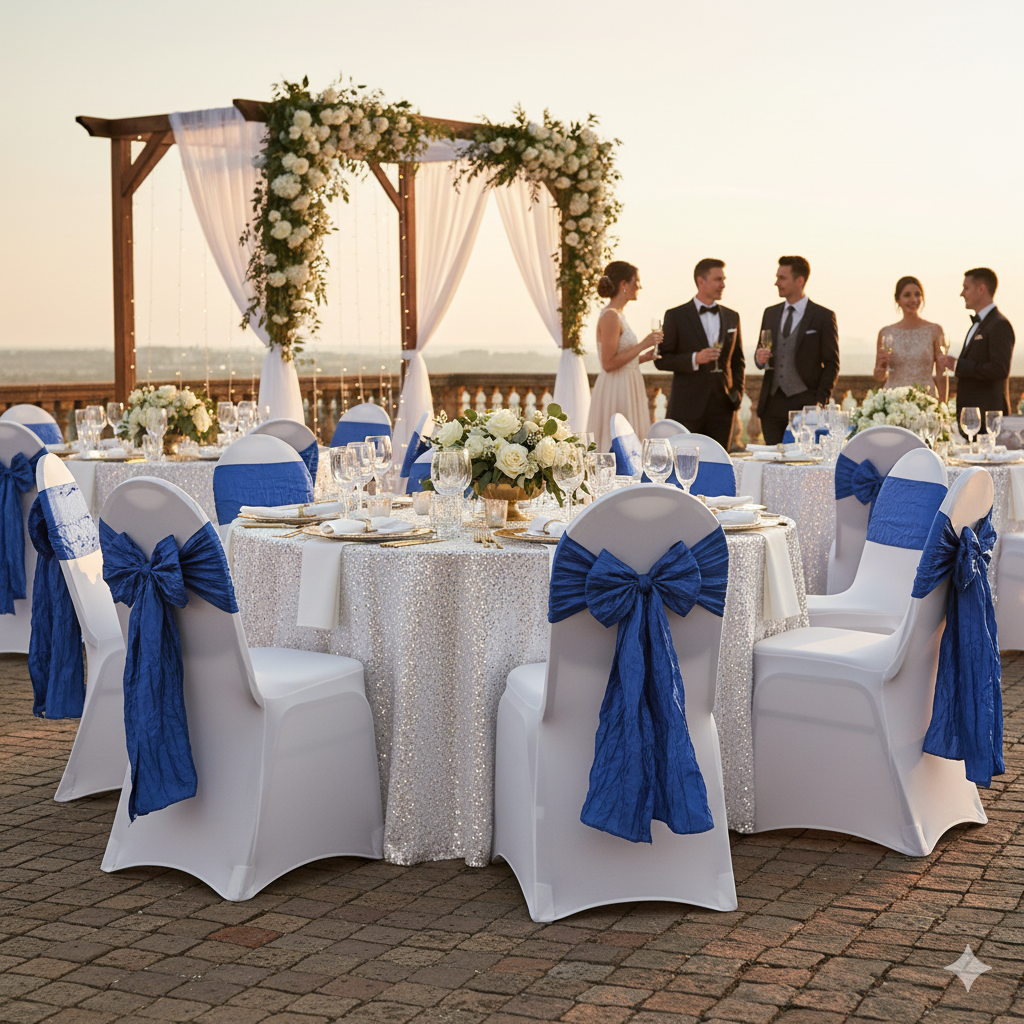 royal blue crinkle taffeta chair sashes for weddings