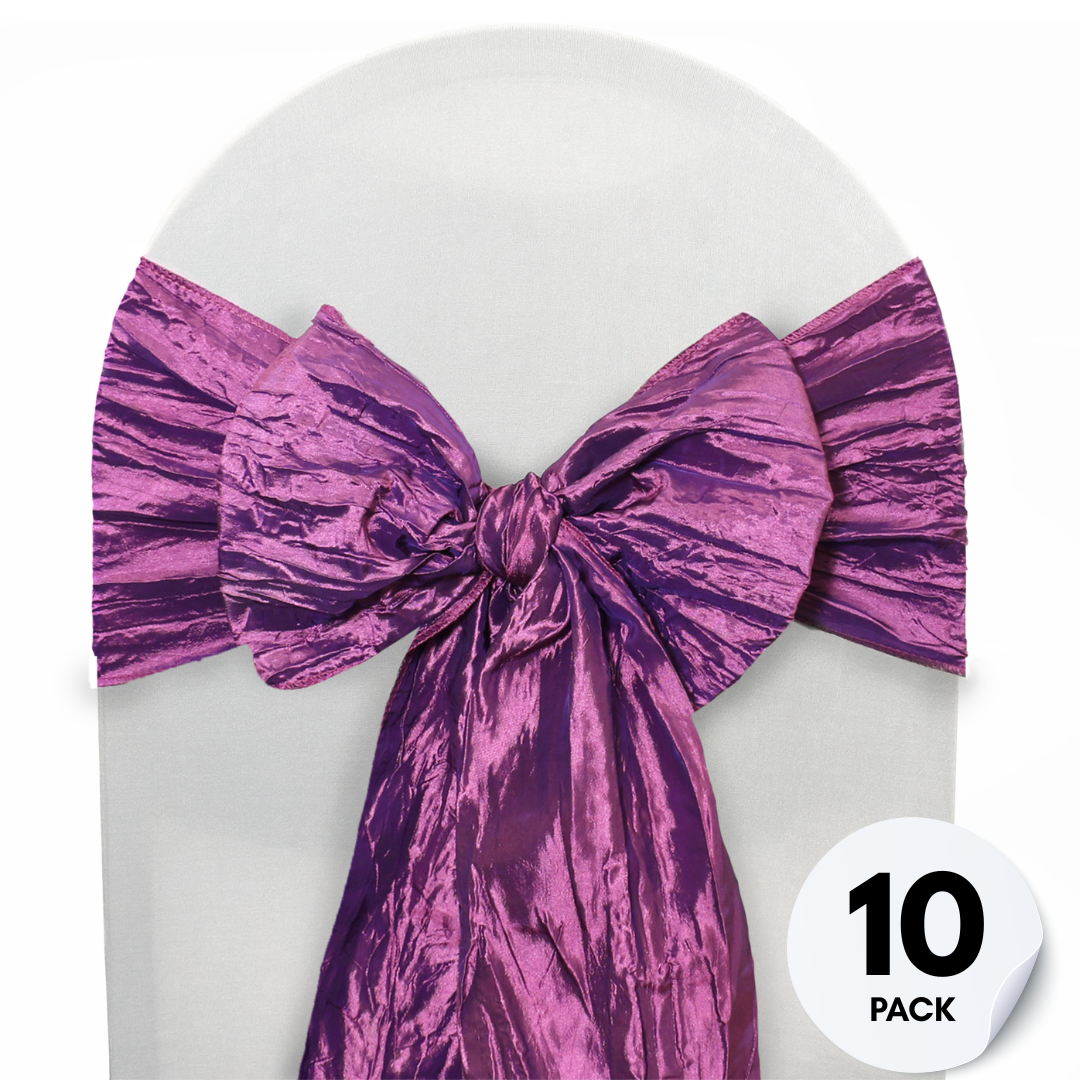 10 Pack Crinkle Taffeta Chair Sashes Purple