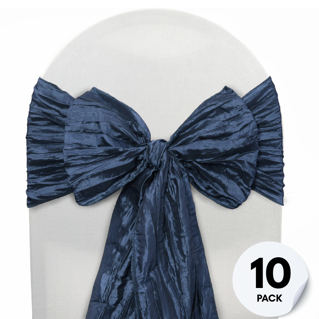 10 Pack Crinkle Taffeta Chair Sashes Navy Blue