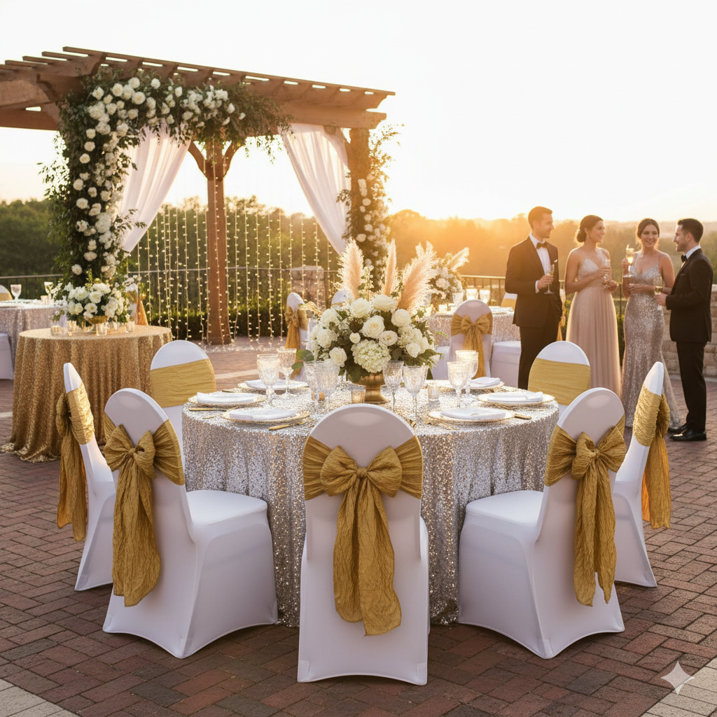 gold crinkle taffeta chair sashes for weddings
